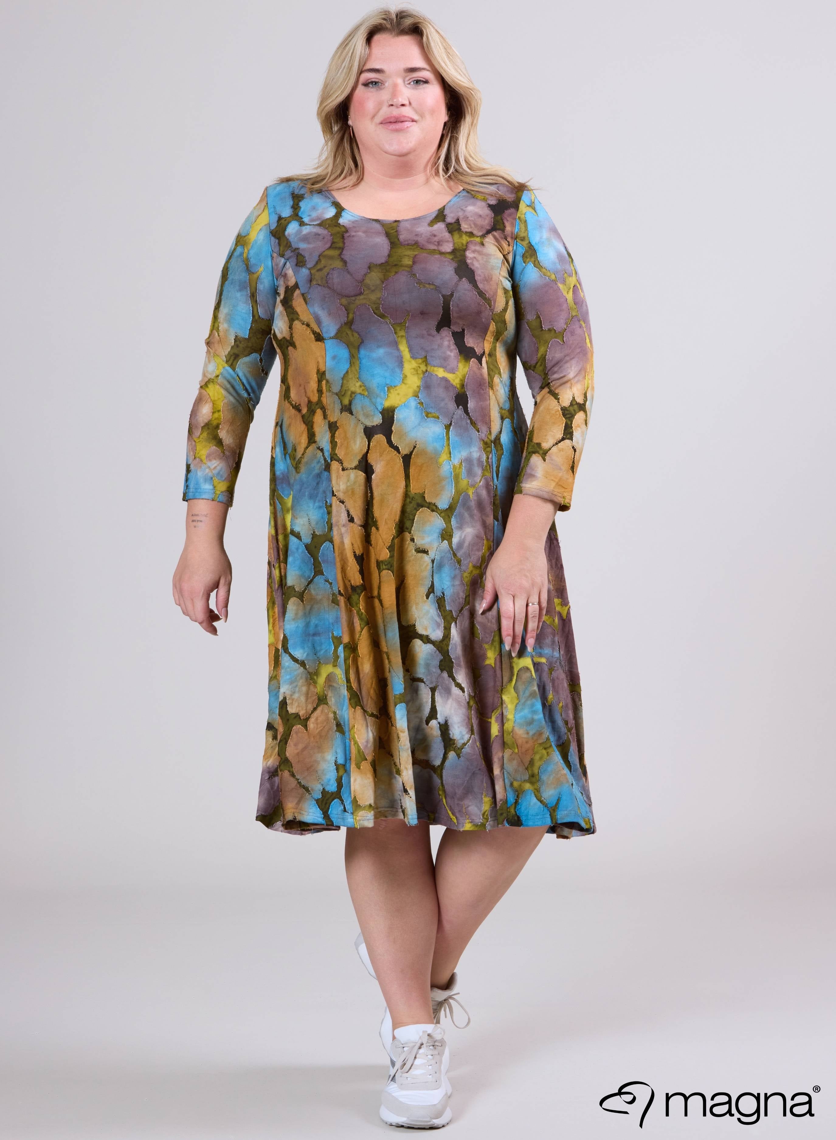 Magna Jacquard Mesh Lange A-lijn Jurk Cirkel Patch Taupe Lime