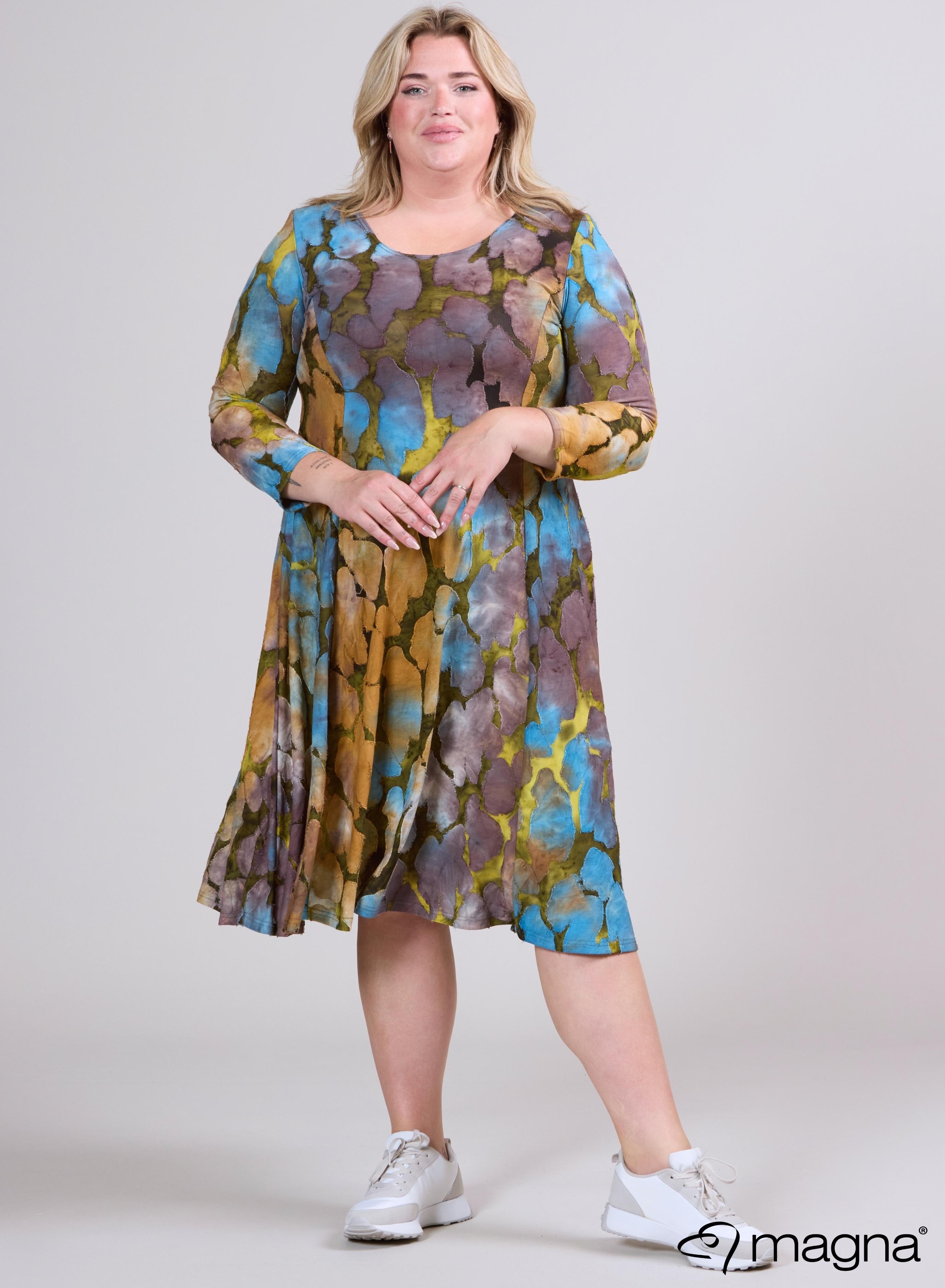 Magna Jacquard Mesh Lange A-lijn Jurk Cirkel Patch Taupe Lime