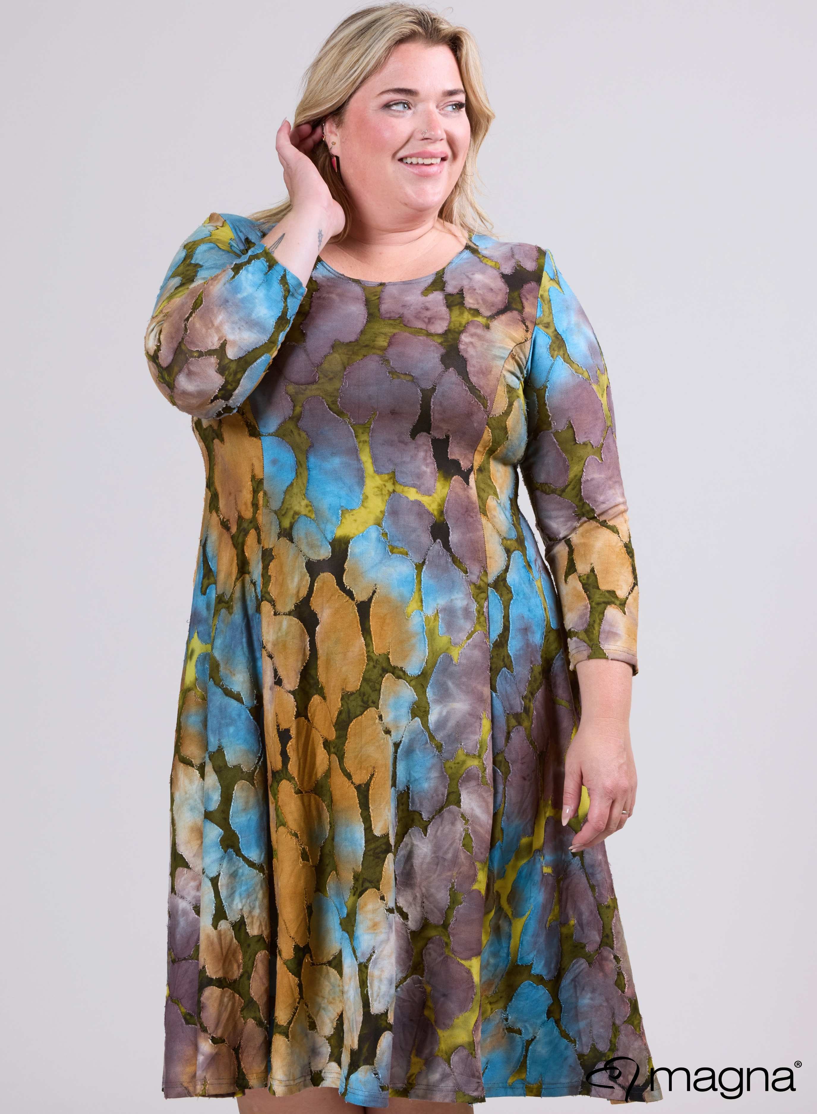 Magna Jacquard Mesh Lange A-lijn Jurk Cirkel Patch Taupe Lime