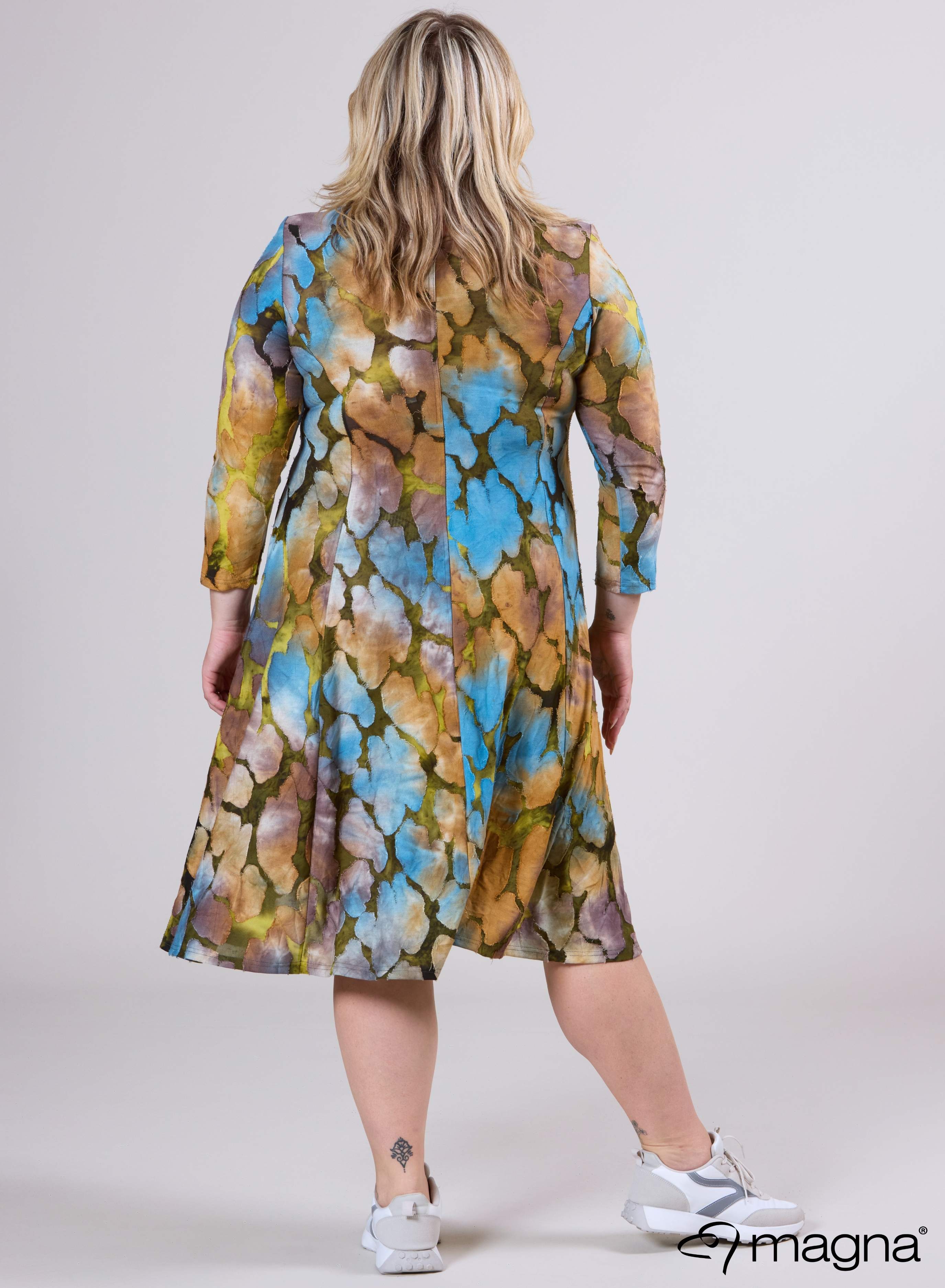 Magna Jacquard Mesh Lange A-lijn Jurk Cirkel Patch Taupe Lime