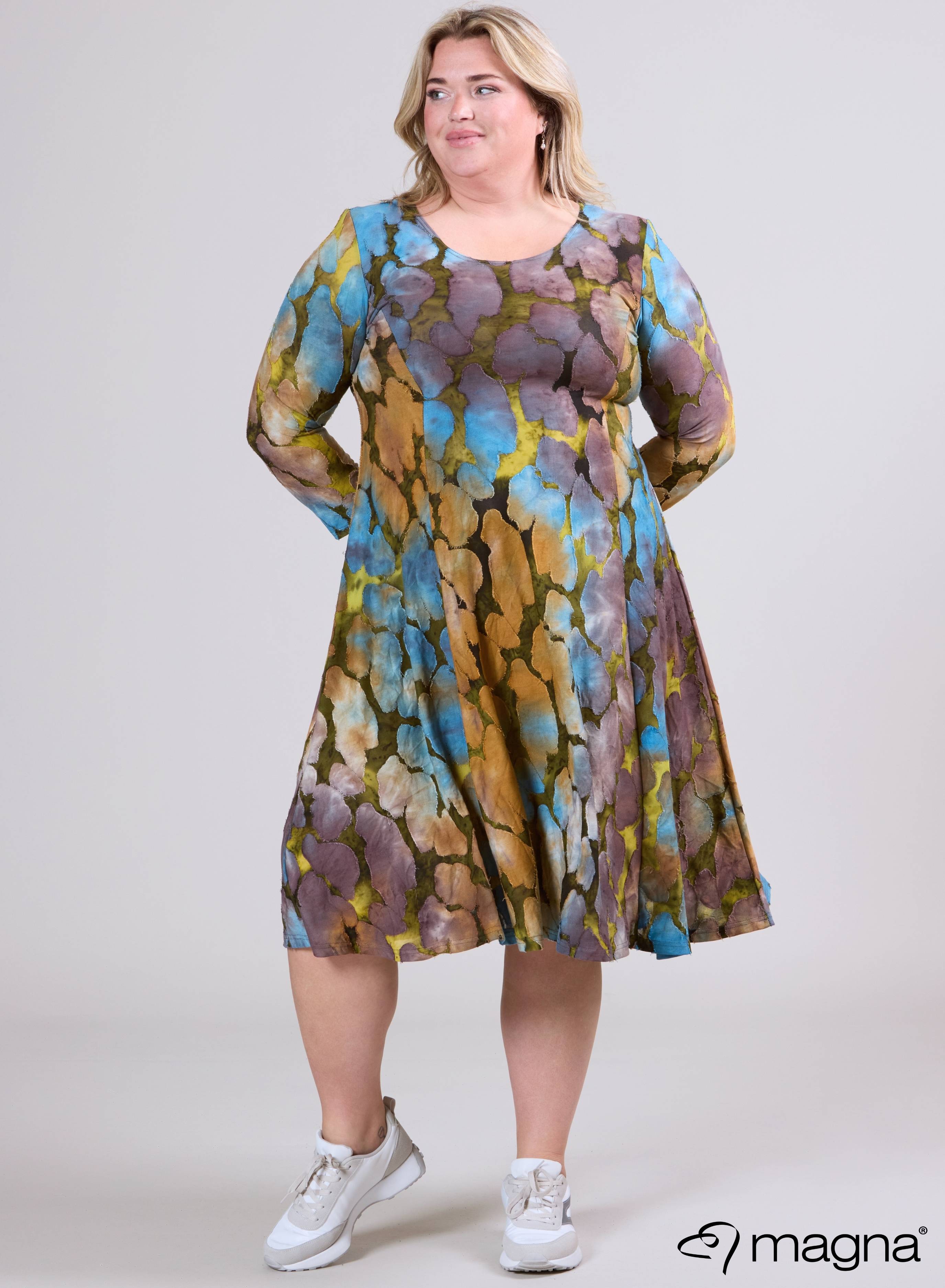 Magna Jacquard Mesh Lange A-lijn Jurk Cirkel Patch Taupe Lime