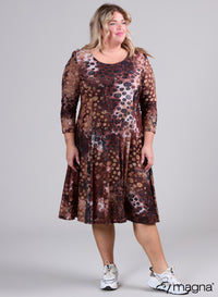 Magna Jaquard Mesh Long A-line Dress Dots Brown Black