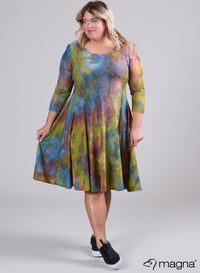 Magna Jaquard Mesh Long A-line Dress Tie Dye Lime Shapes