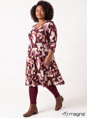 Magna Printed Long A-line Dress Dark Botanical Wine Red