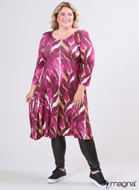 Magna Lange A-lijn Jurk met Print Autumn Leaves Wijnrood