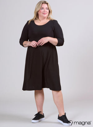 Magna Langes A-Linien-Kleid, einfarbig, Schwarz