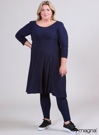 Magna Long A-line Solid Dress Navy