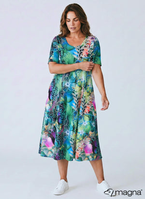 Magna A-Linien-Kleid „Flower Jungle Green“