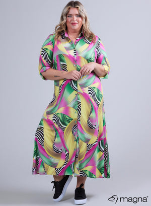 Magna Button Dress Pastel Waves Pink