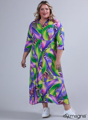 Magna Button Dress Pastel Waves Purple