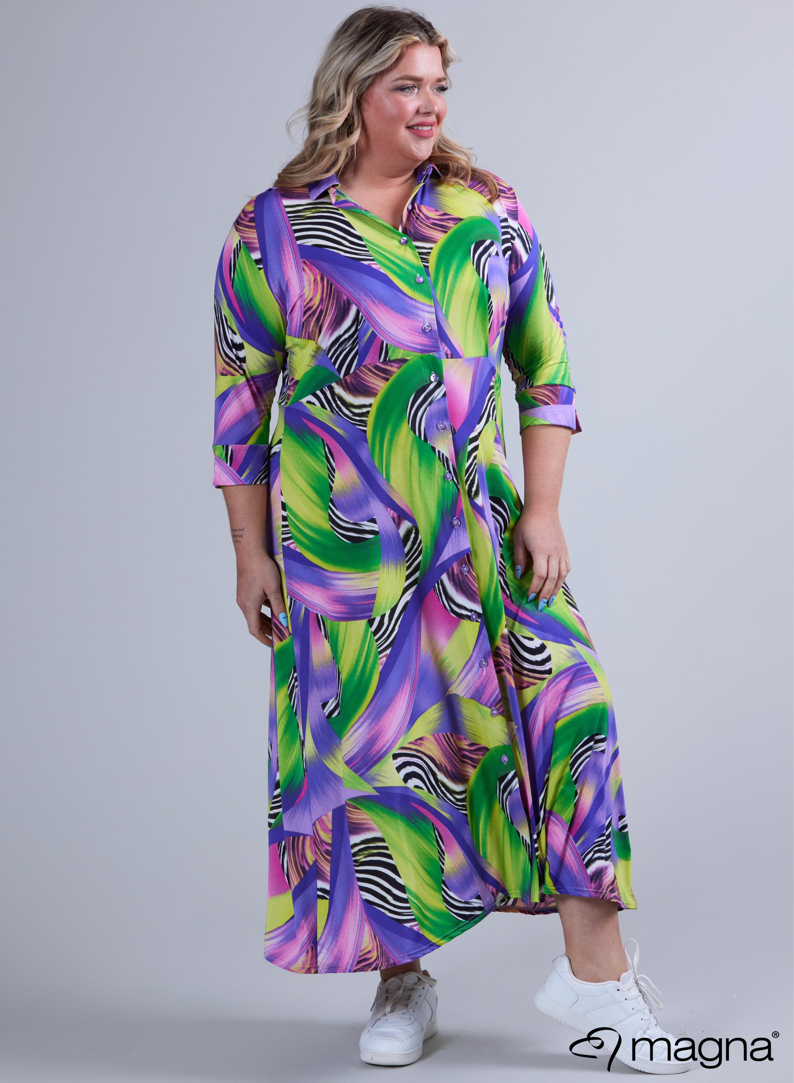 Magna Button Dress Pastel Waves Purple