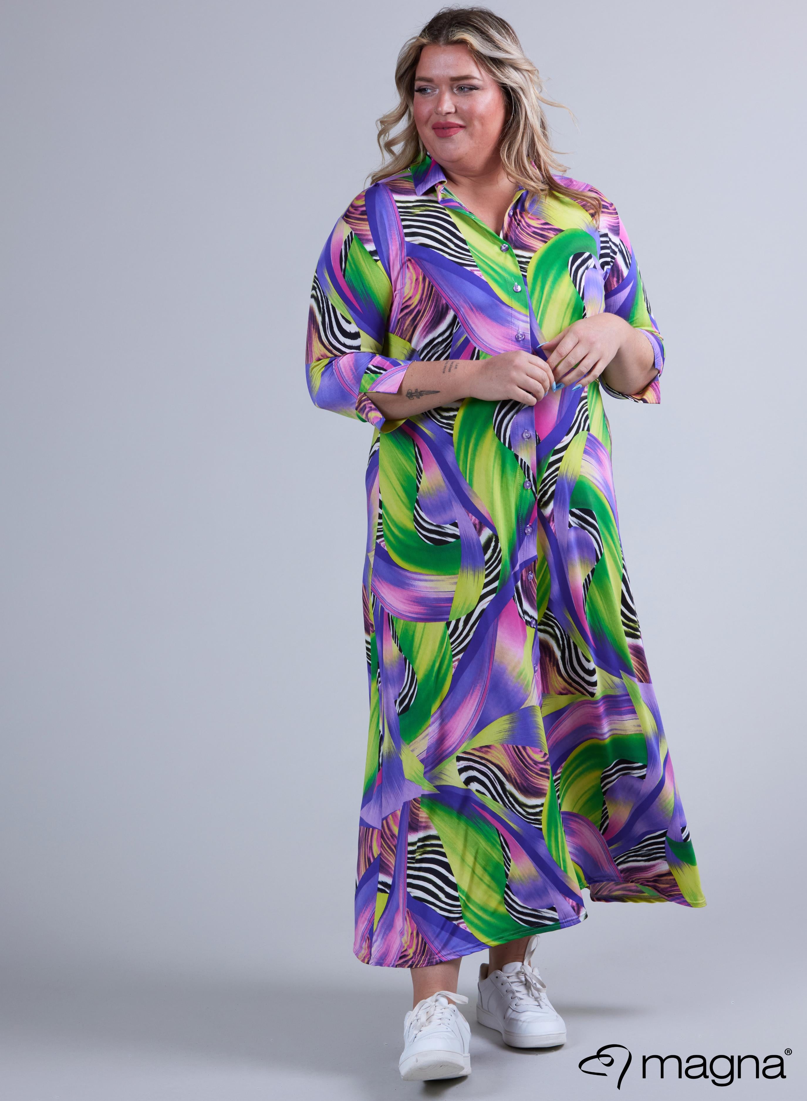 Magna Button Dress Pastel Waves Purple
