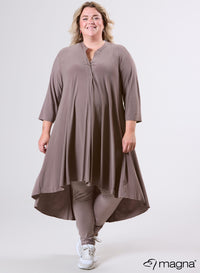 Magna High Low A-Line Dress Solid Taupe
