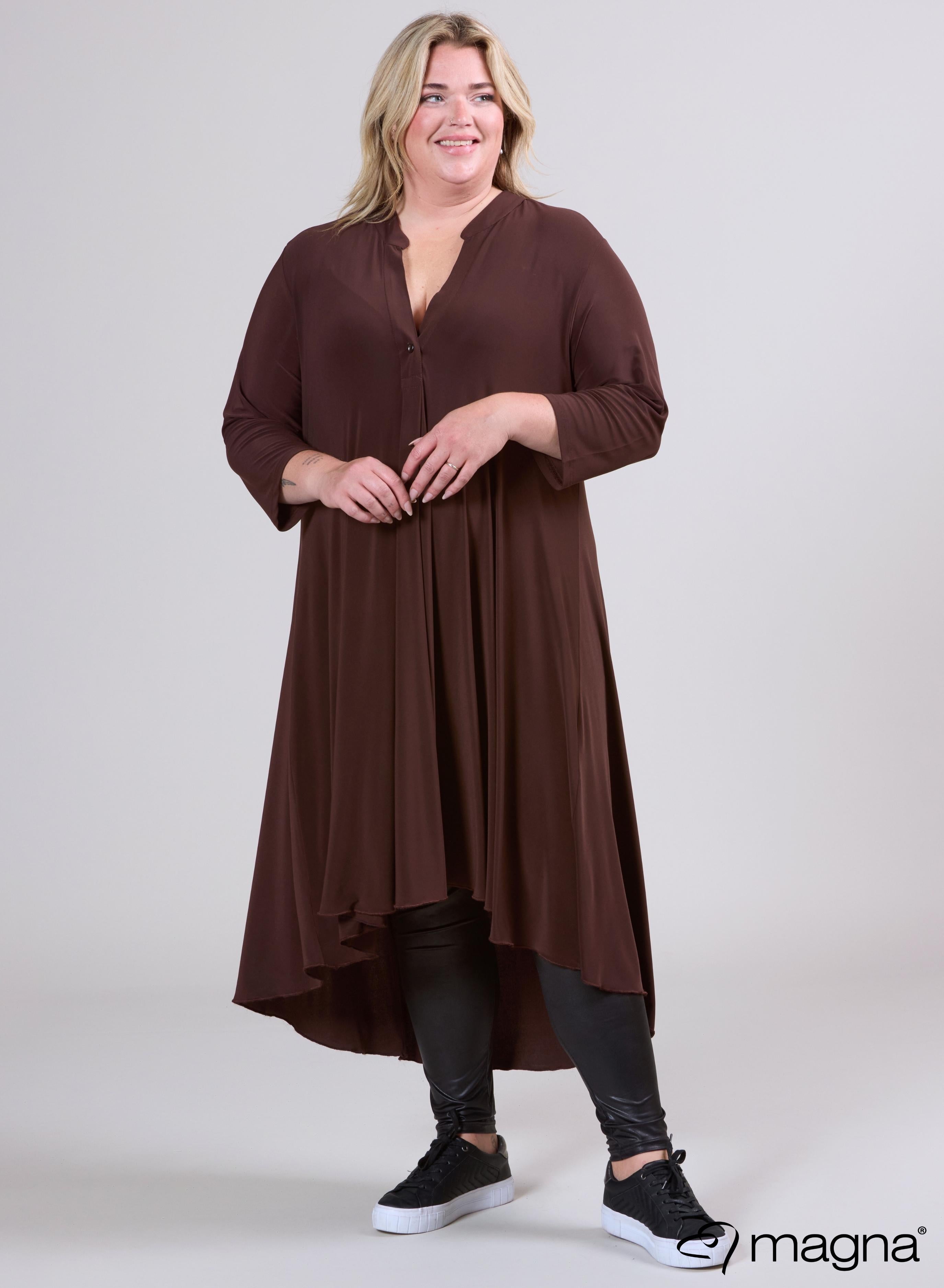 Magna High Low A-Line Dress Solid Brown