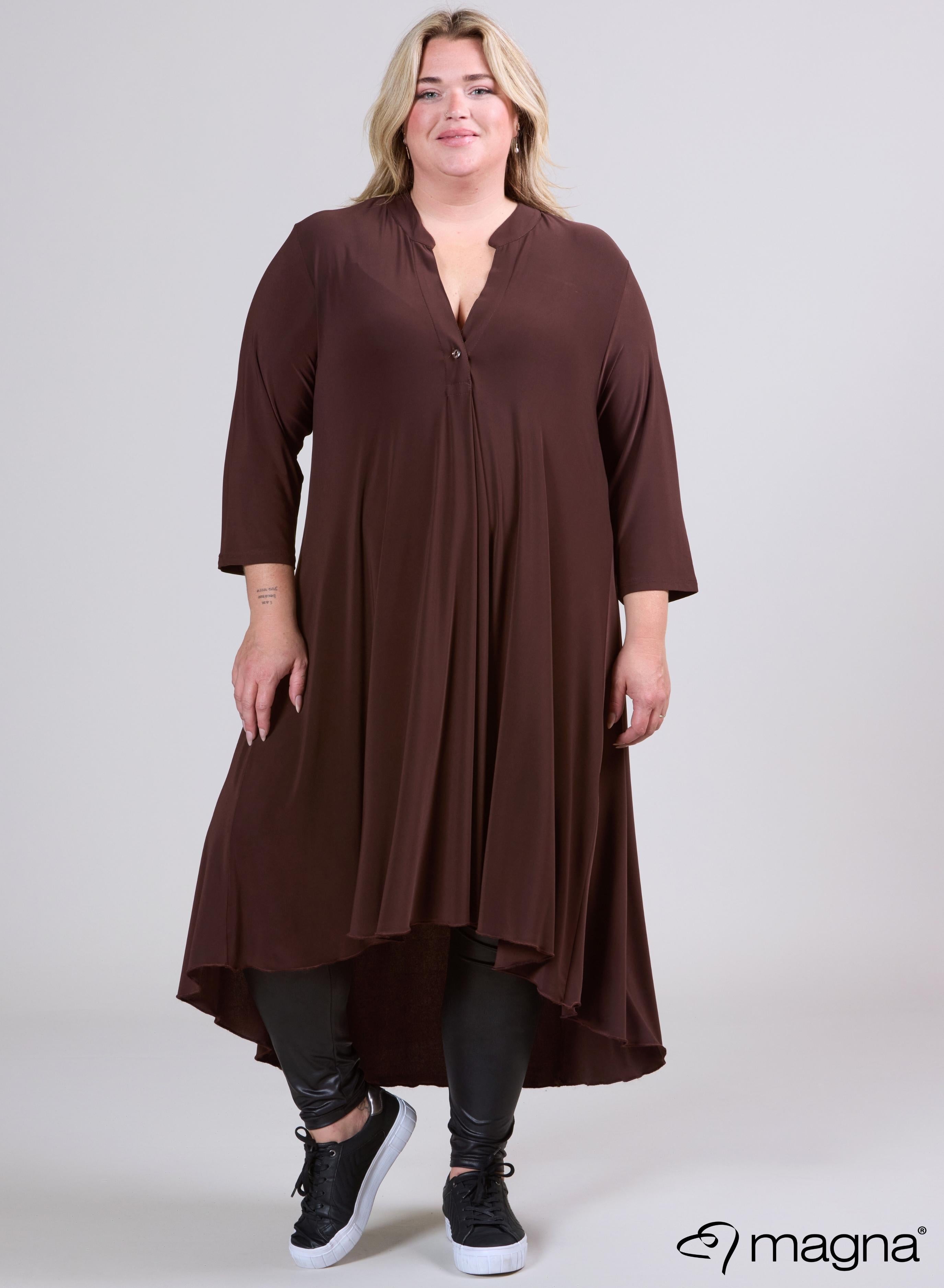 Magna High Low A-Line Dress Solid Brown