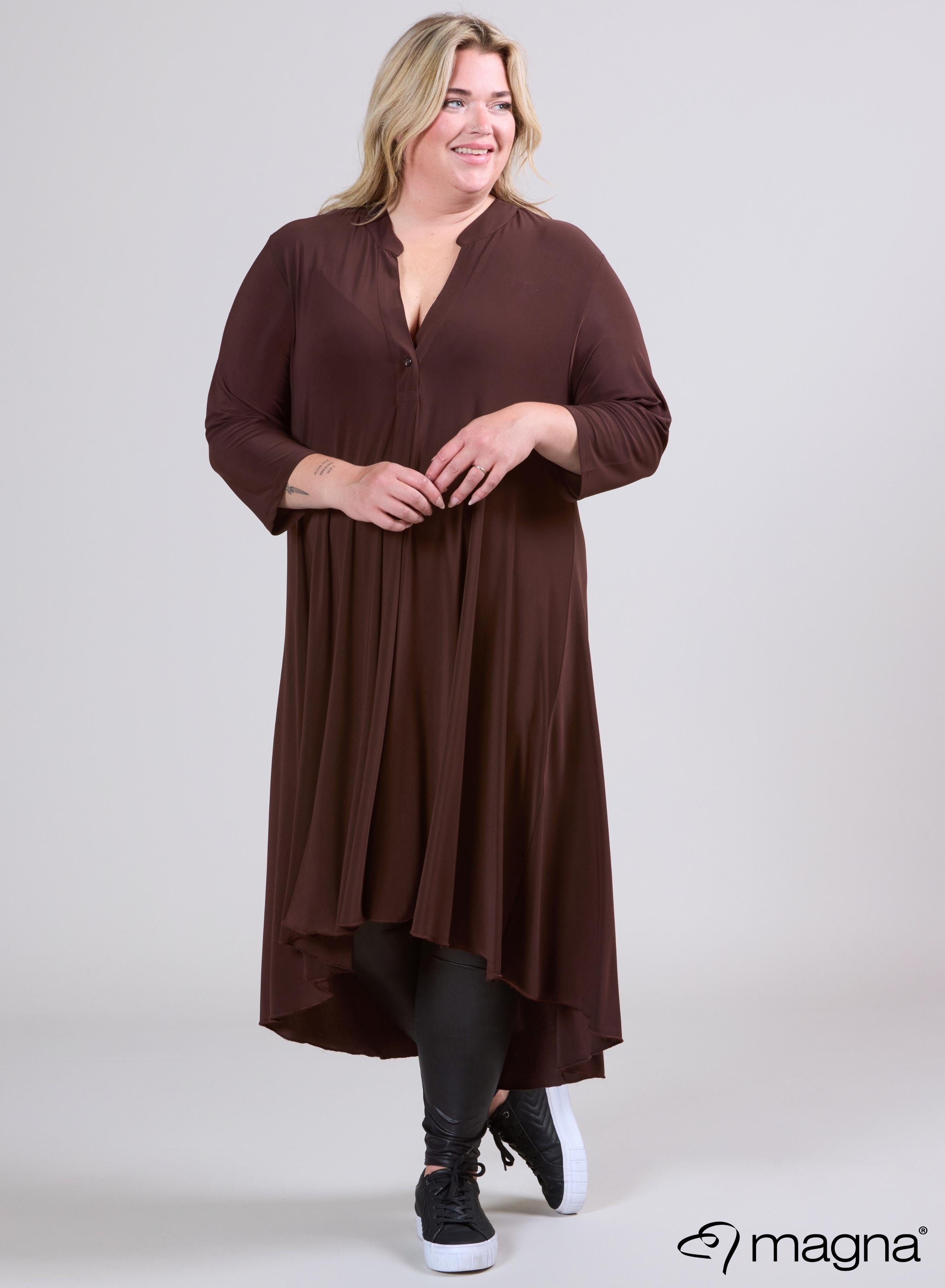 Magna High Low A-Line Dress Solid Brown