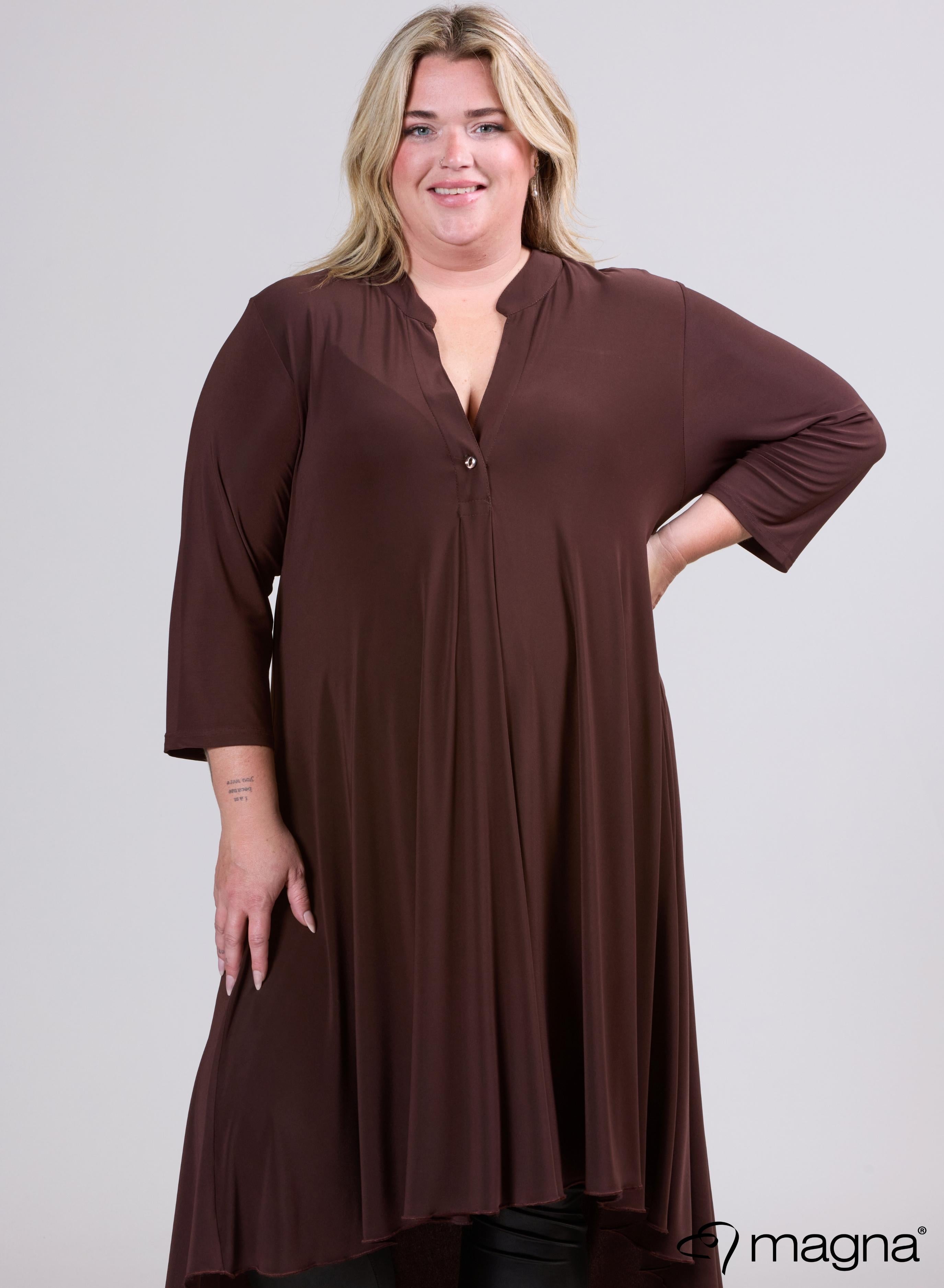 Magna High Low A-Line Dress Solid Brown