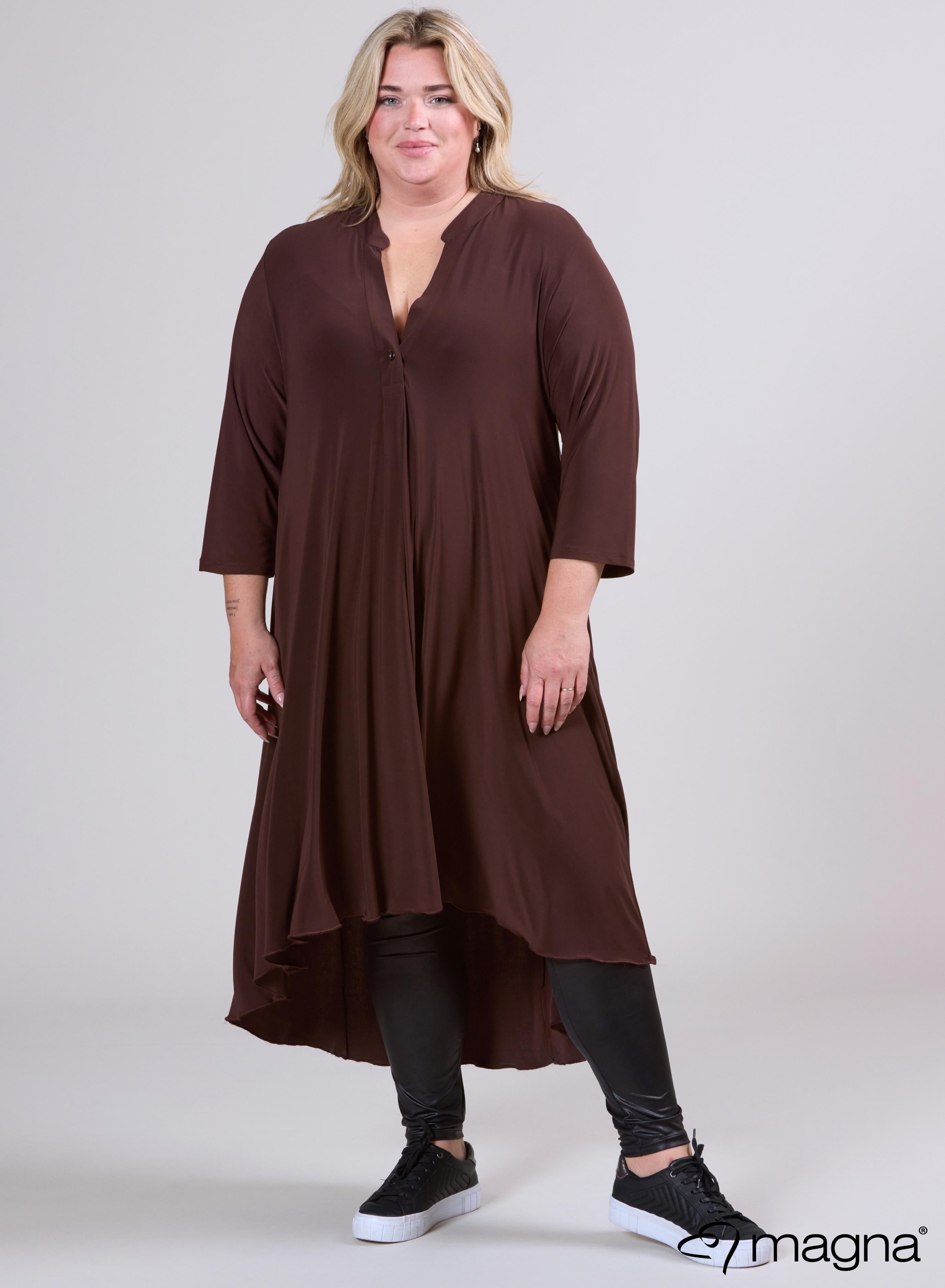Magna High Low A-Line Dress Solid Brown