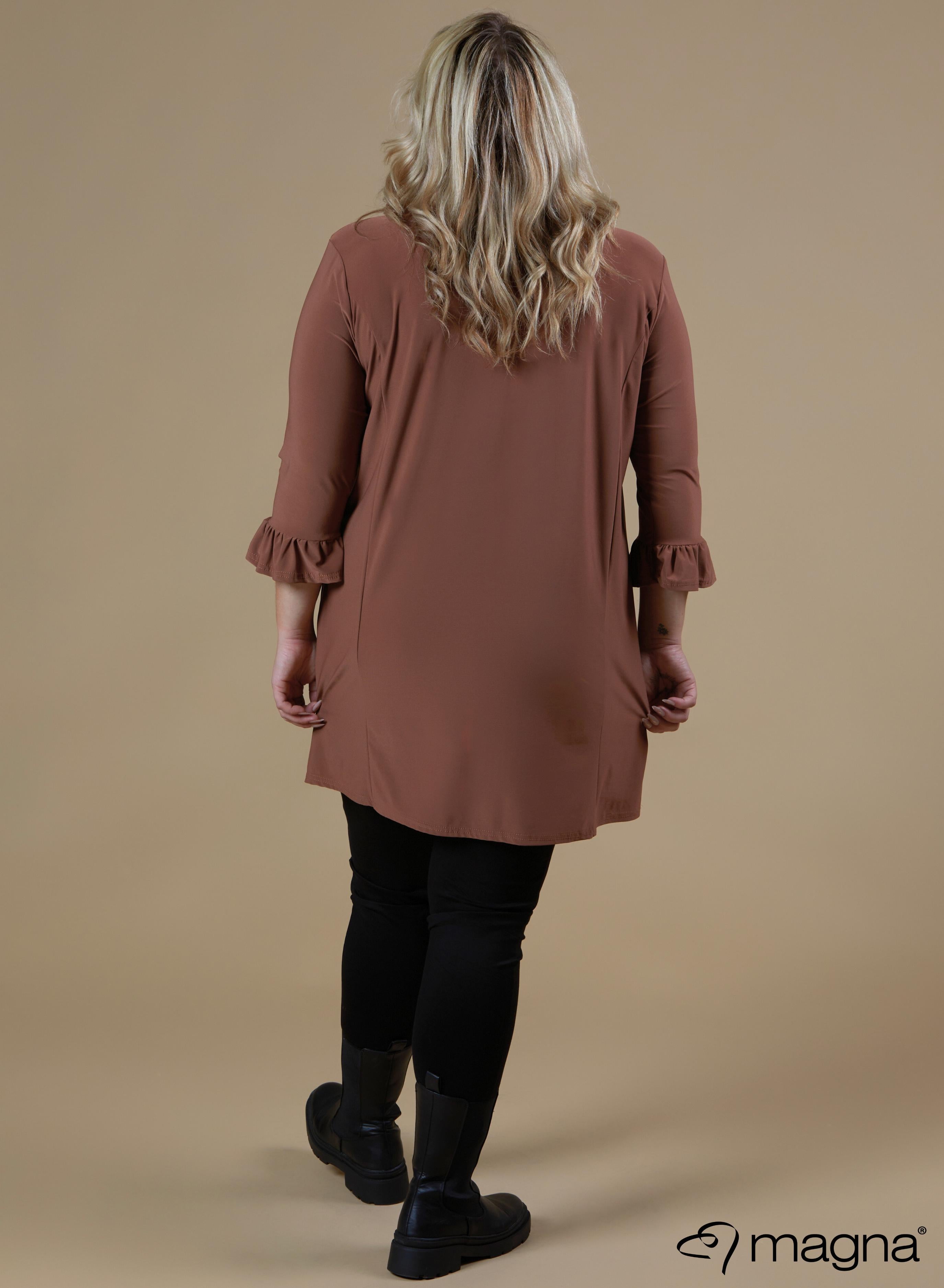 Magna Ruffle Sleeve and Pleated Neck A-line Tunic Camel
