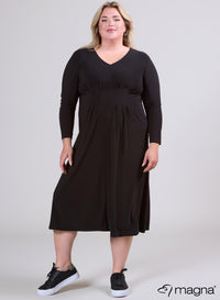 Magna Long Dress With Pleated Waist Details Black