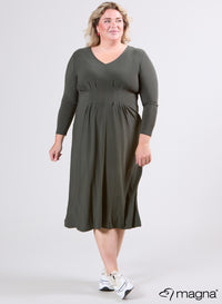 Magna Long Dress With Pleated Waist Details Olive Green