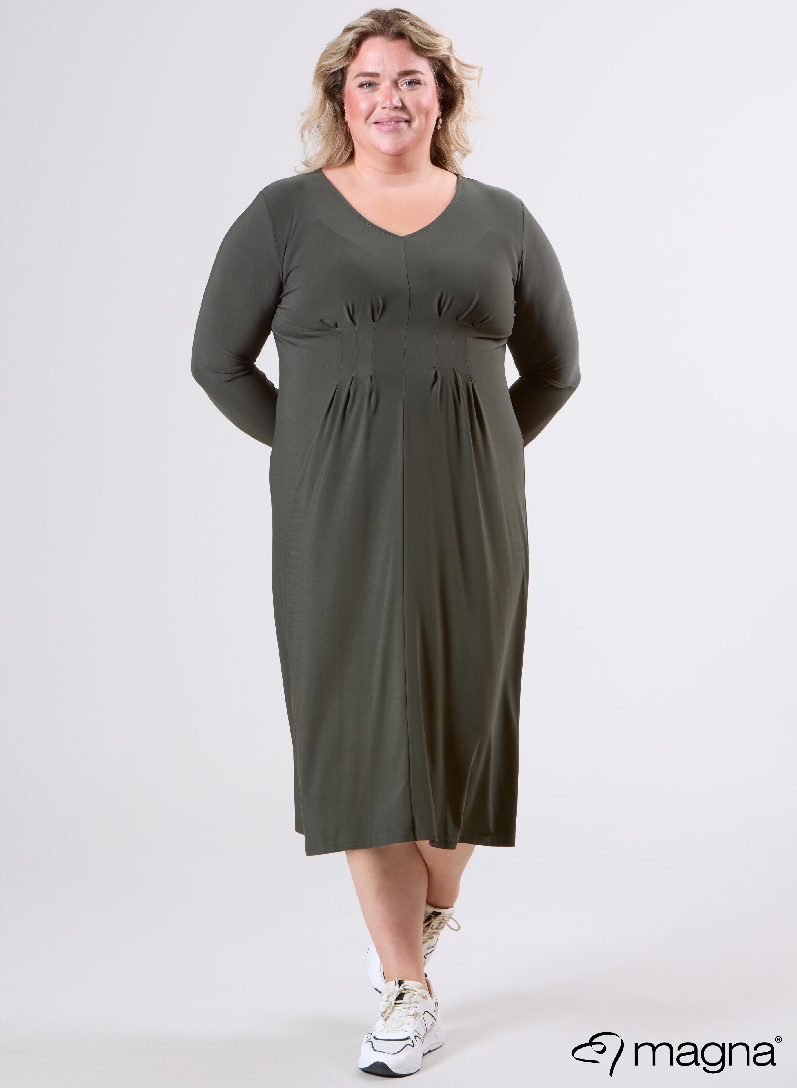 Magna Long Dress With Pleated Waist Details Olive Green