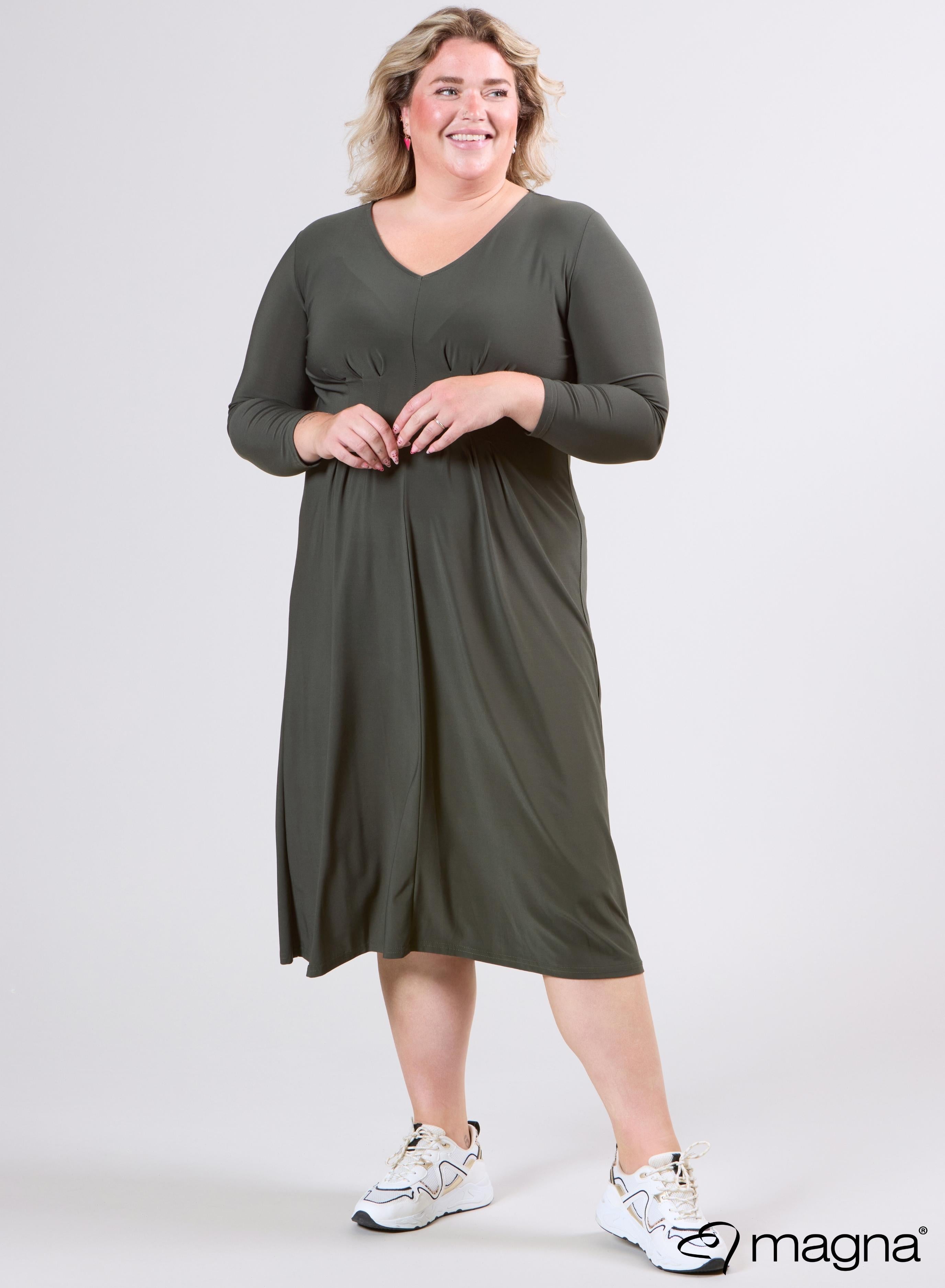 Magna Long Dress With Pleated Waist Details Olive Green