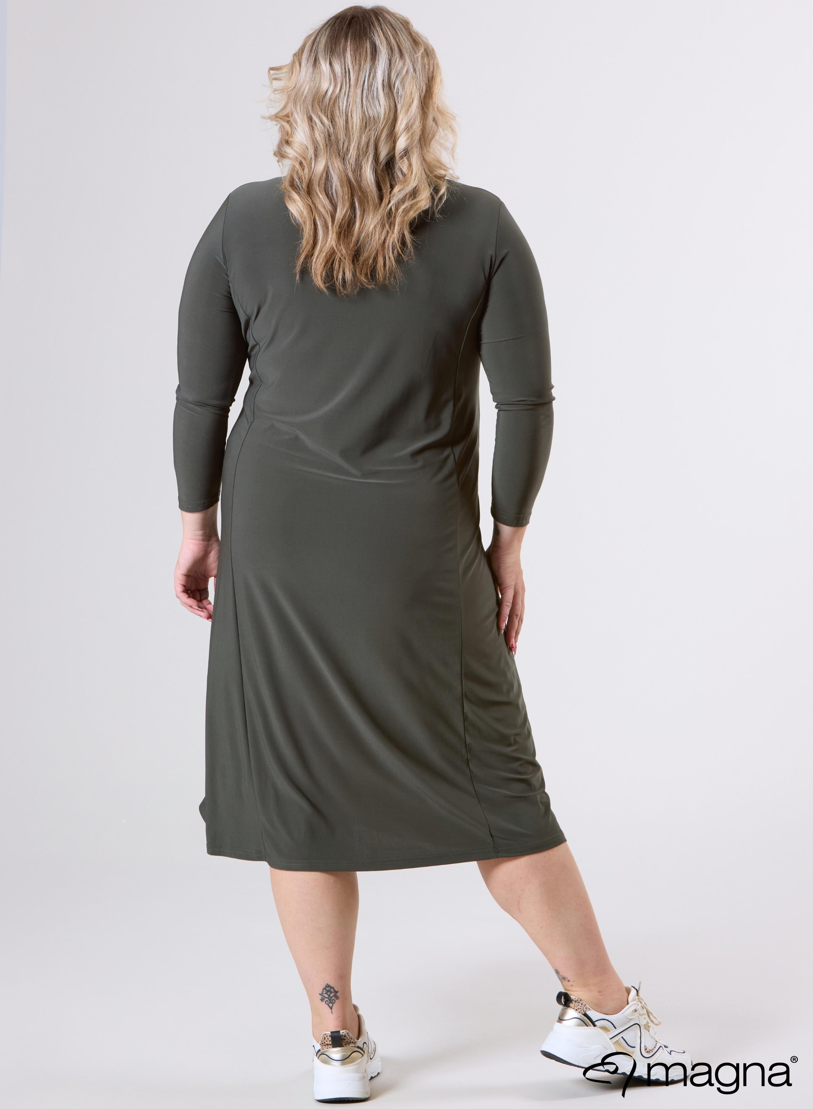 Magna Long Dress With Pleated Waist Details Olive Green