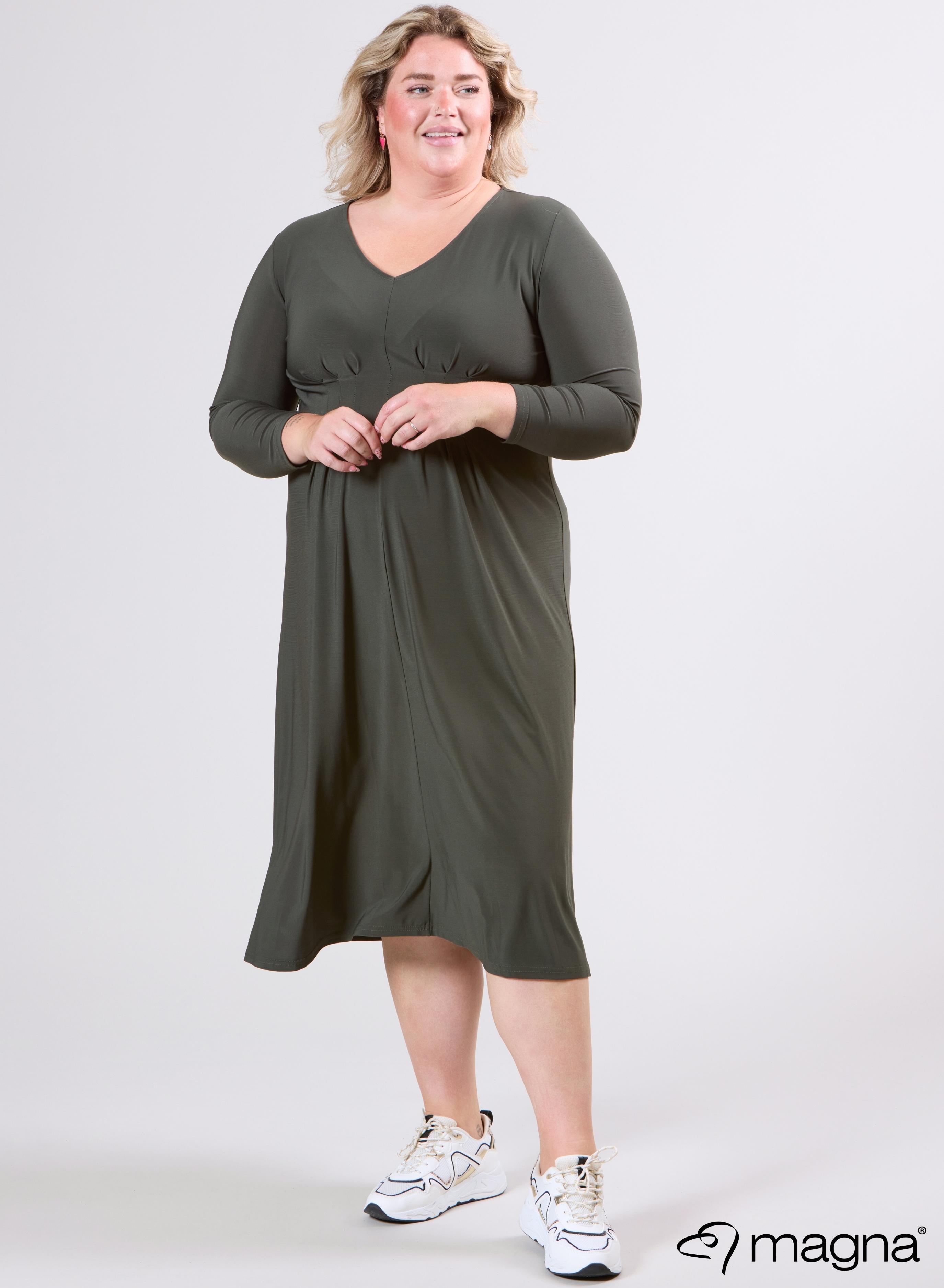 Magna Long Dress With Pleated Waist Details Olive Green