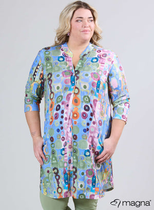 Magna A-Line Long Pocket Tunic Wall Deco Blue Pink