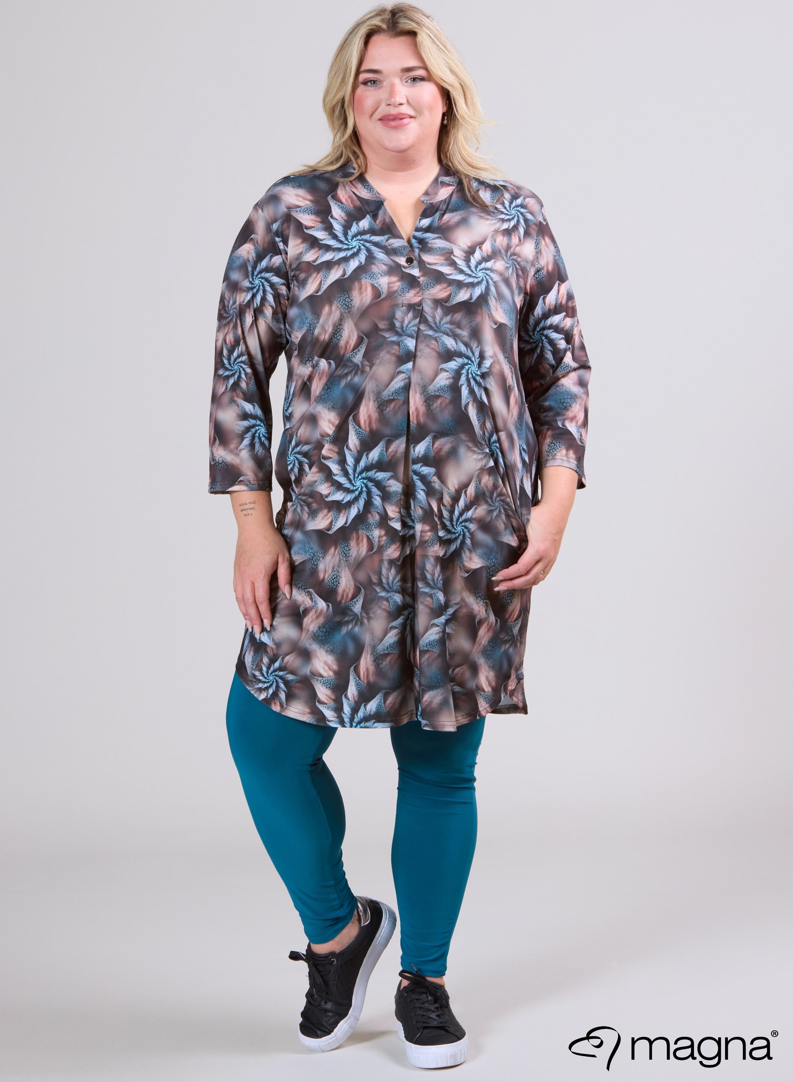 Magna A-lijn Lange Tuniek met Zak Spiraalpatroon Taupe