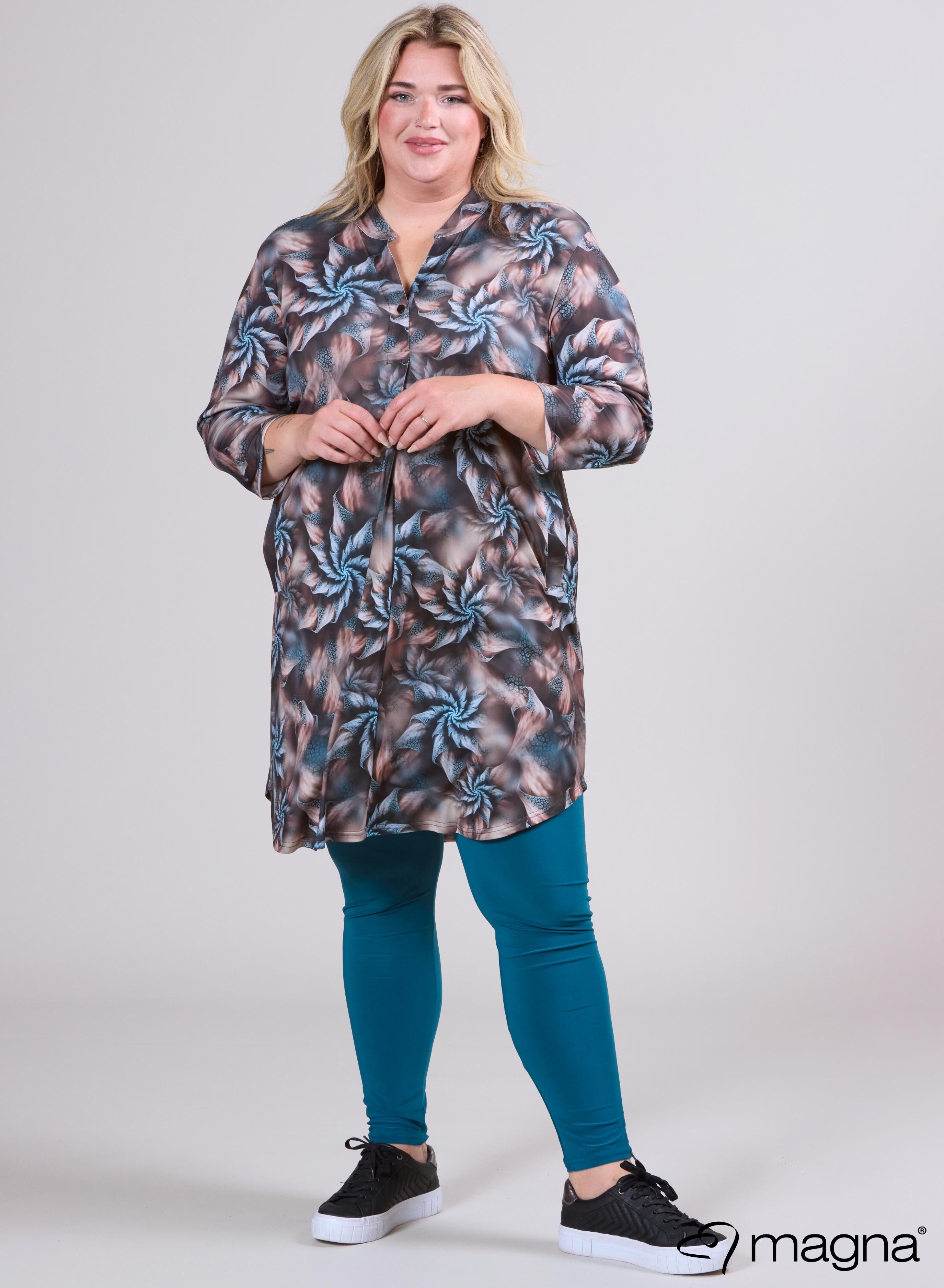 Magna A-lijn Lange Tuniek met Zak Spiraalpatroon Taupe