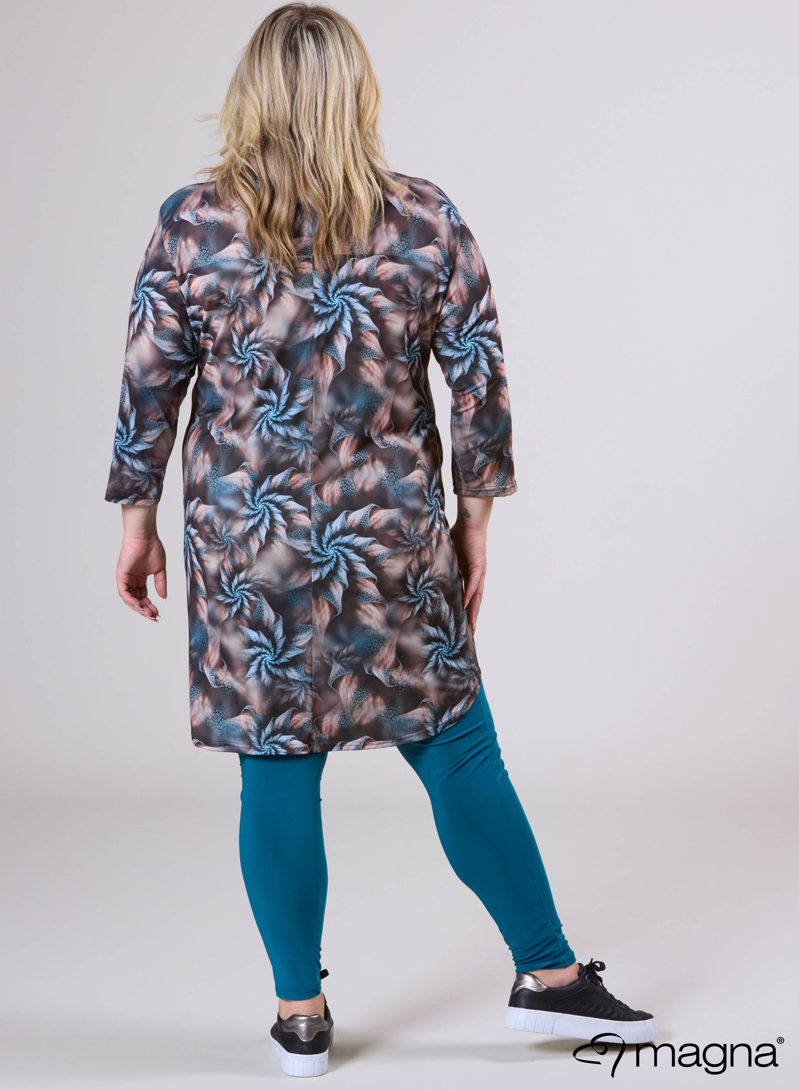 Magna A-lijn Lange Tuniek met Zak Spiraalpatroon Taupe