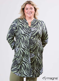 Magna A-lijn Lange Tuniek met Zakken Animal Waves Groen