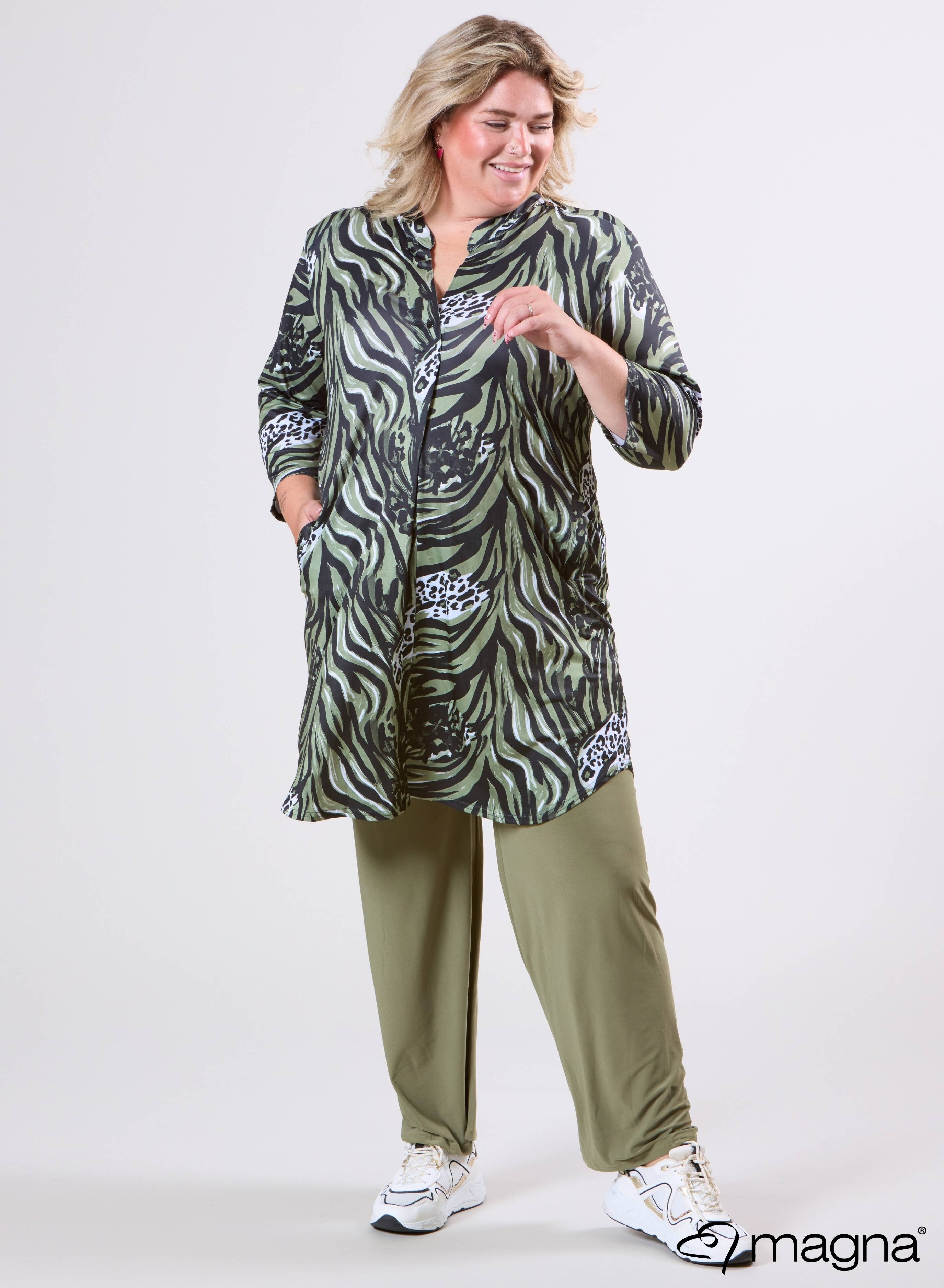 Magna A-lijn Lange Tuniek met Zakken Animal Waves Groen