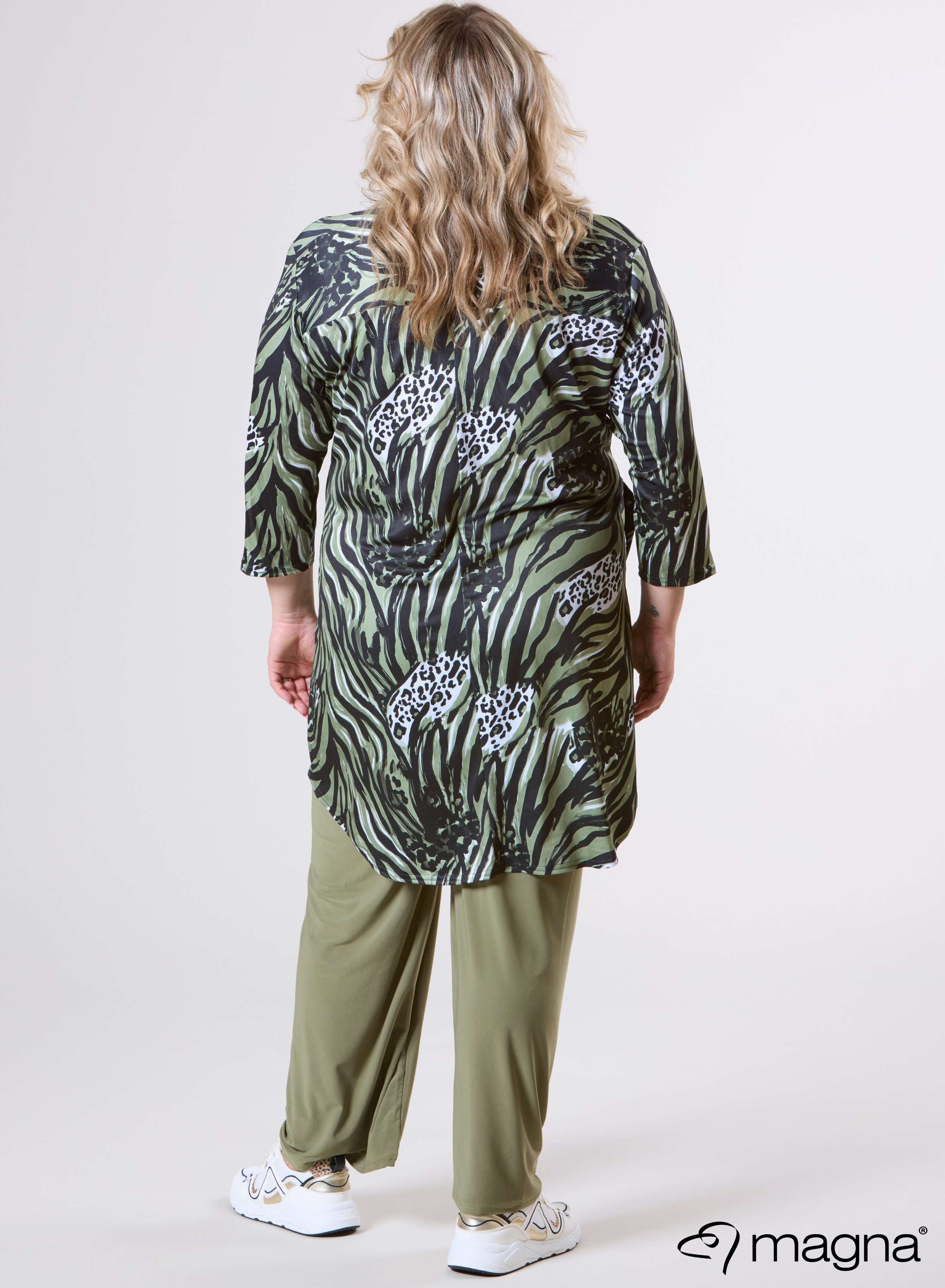 Magna A-lijn Lange Tuniek met Zakken Animal Waves Groen