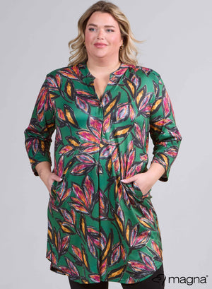 Magna A-Line Long Pocket Tunic Paradise Flower Green