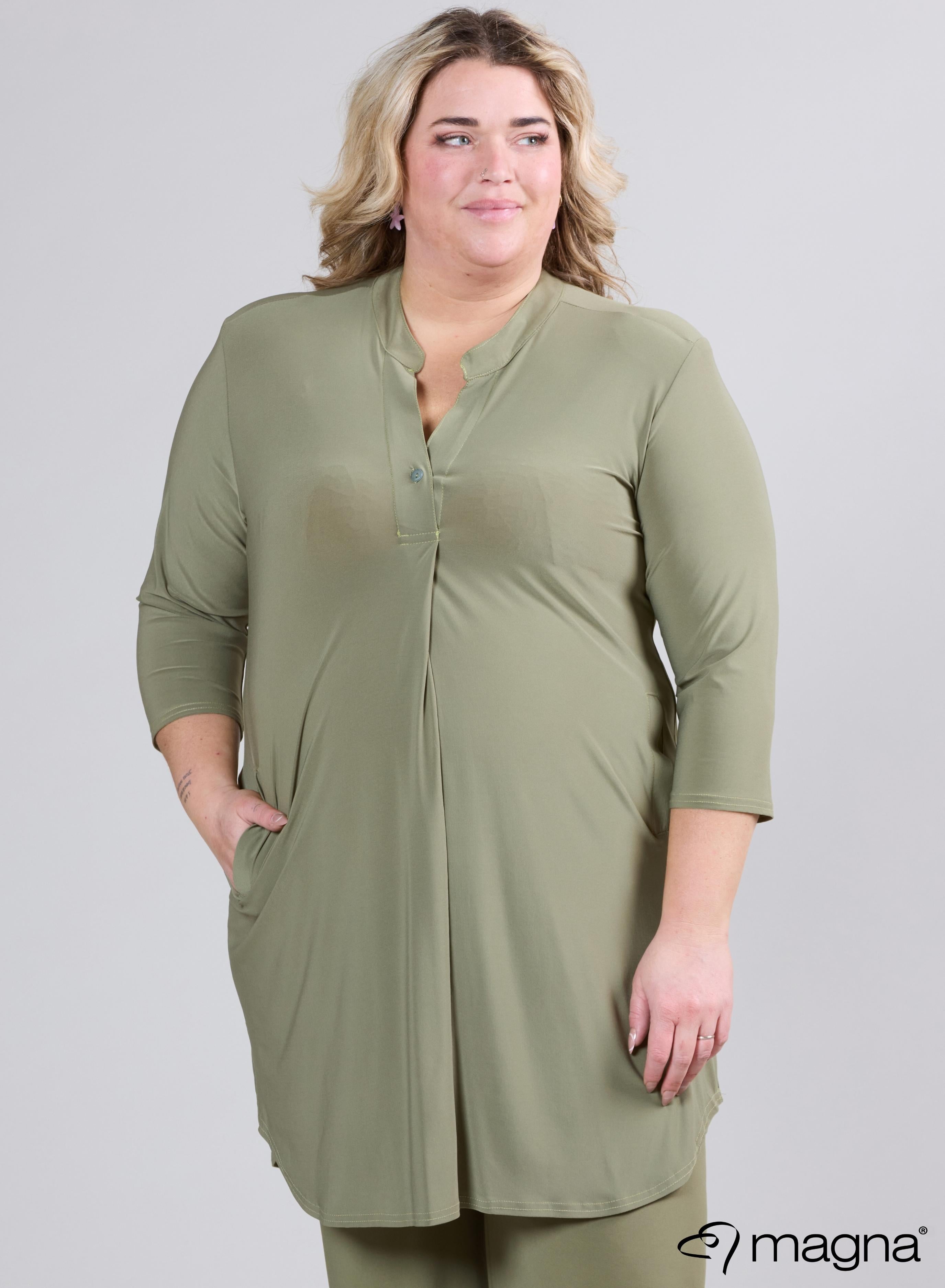 Magna A-Line Long Pocket Tunic Green Willow