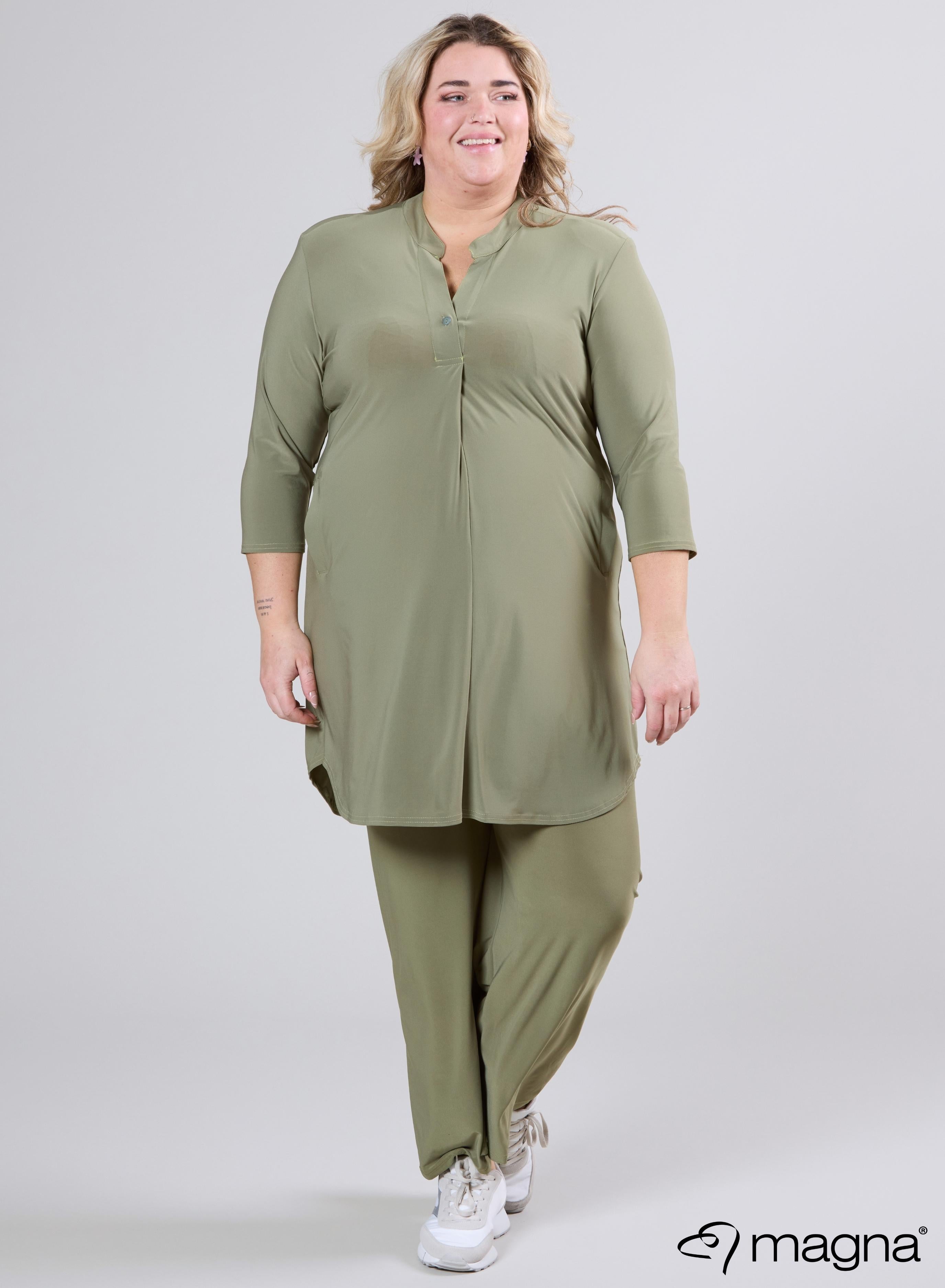 Magna A-Line Long Pocket Tunic Green Willow