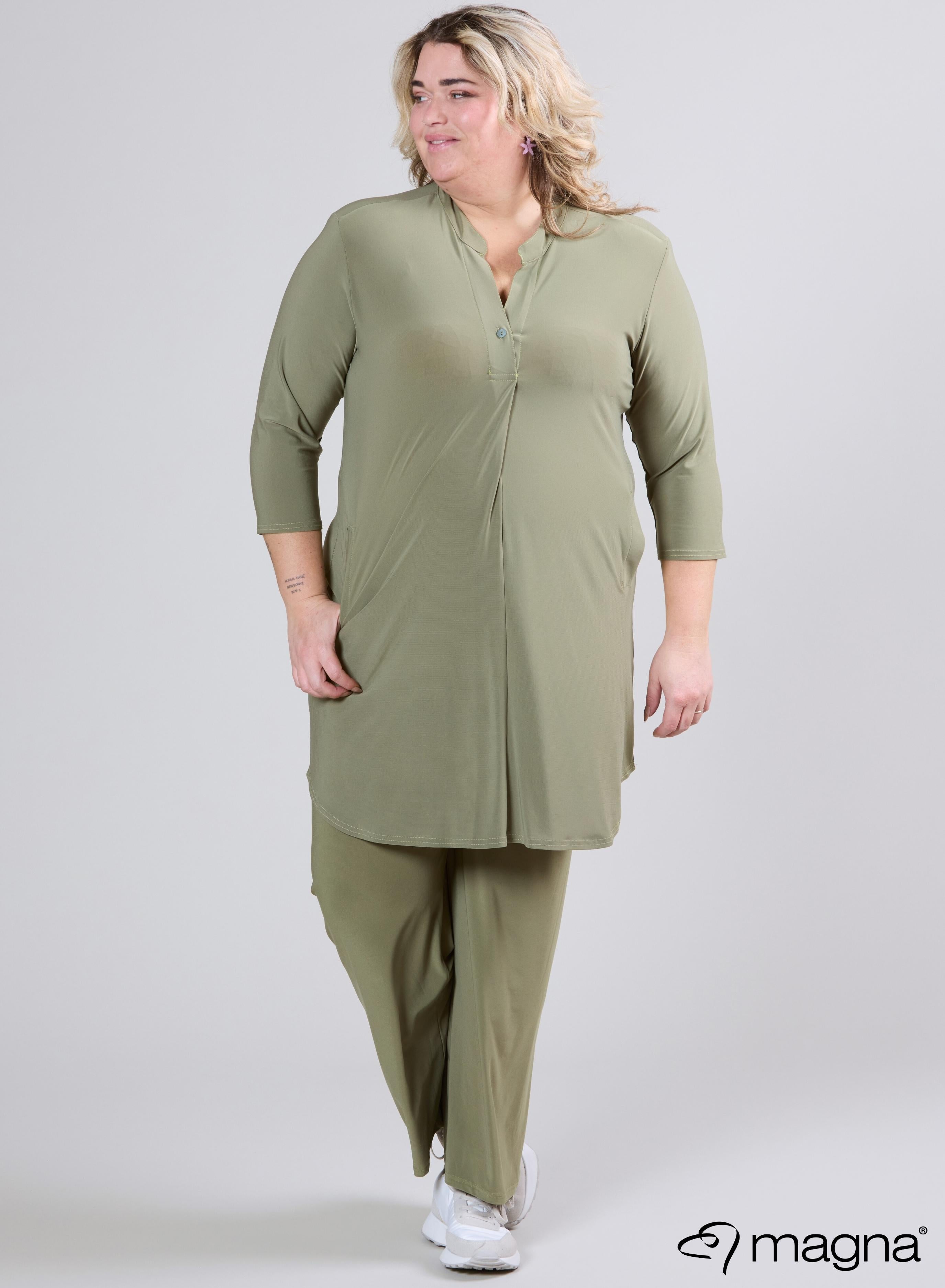 Magna A-Line Long Pocket Tunic Green Willow