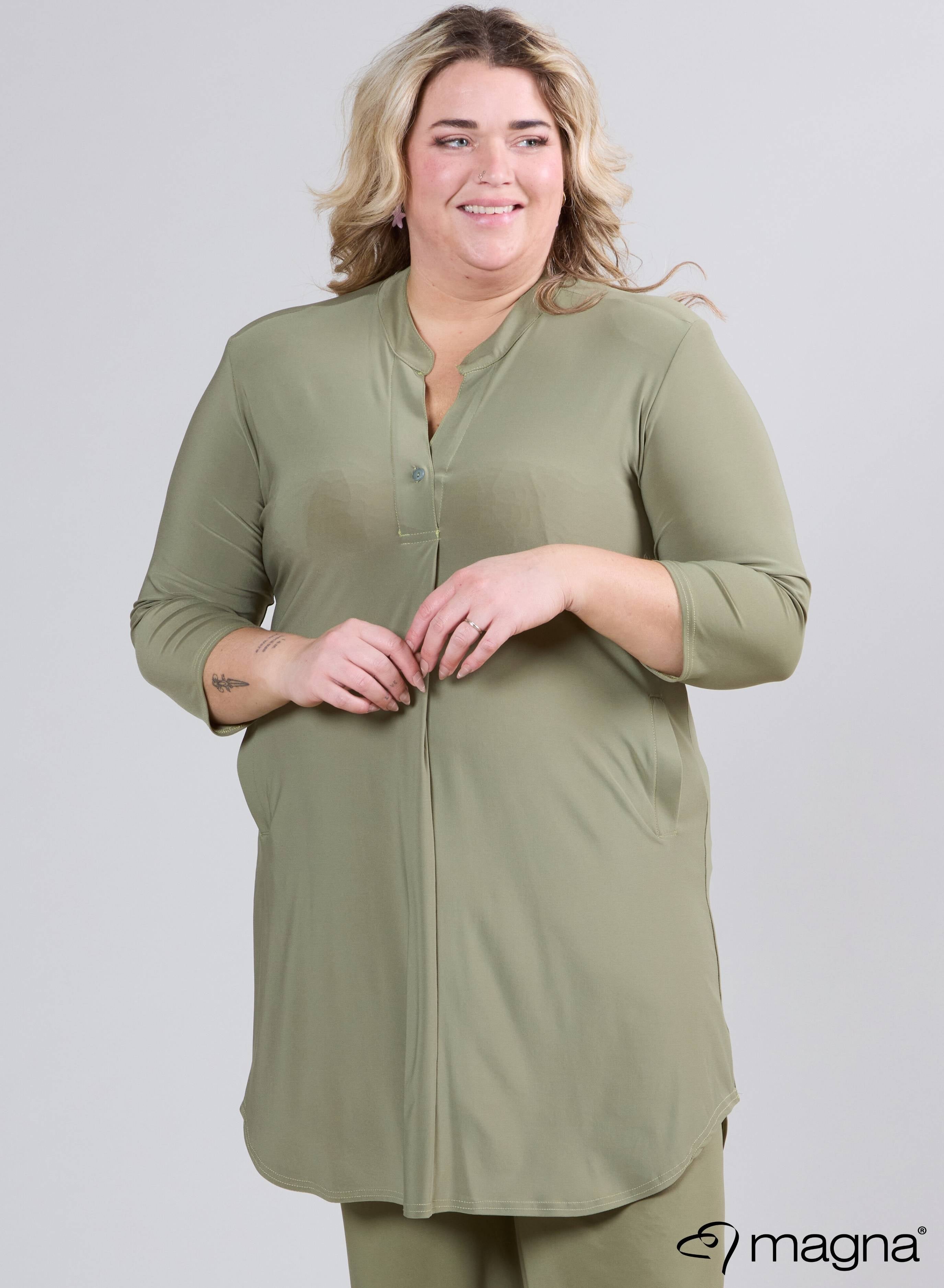 Magna A-Line Long Pocket Tunic Green Willow