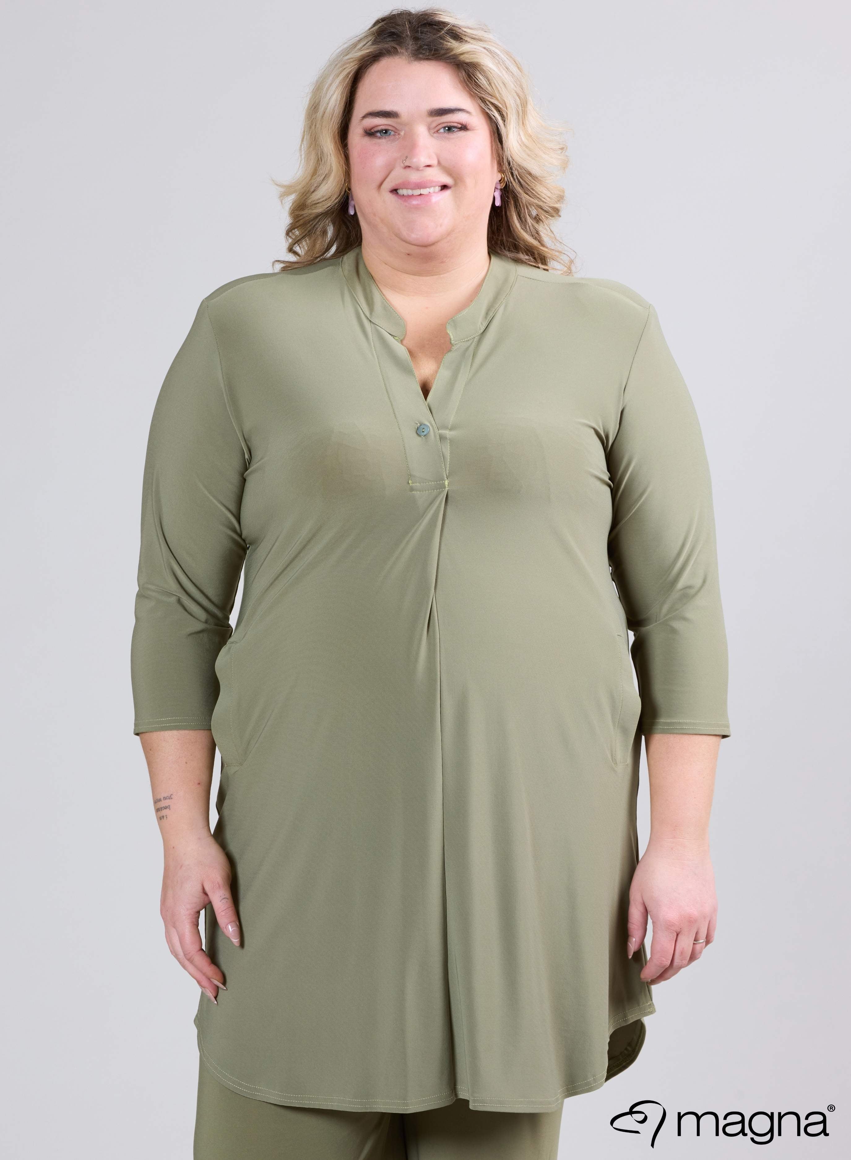 Magna A-Line Long Pocket Tunic Green Willow