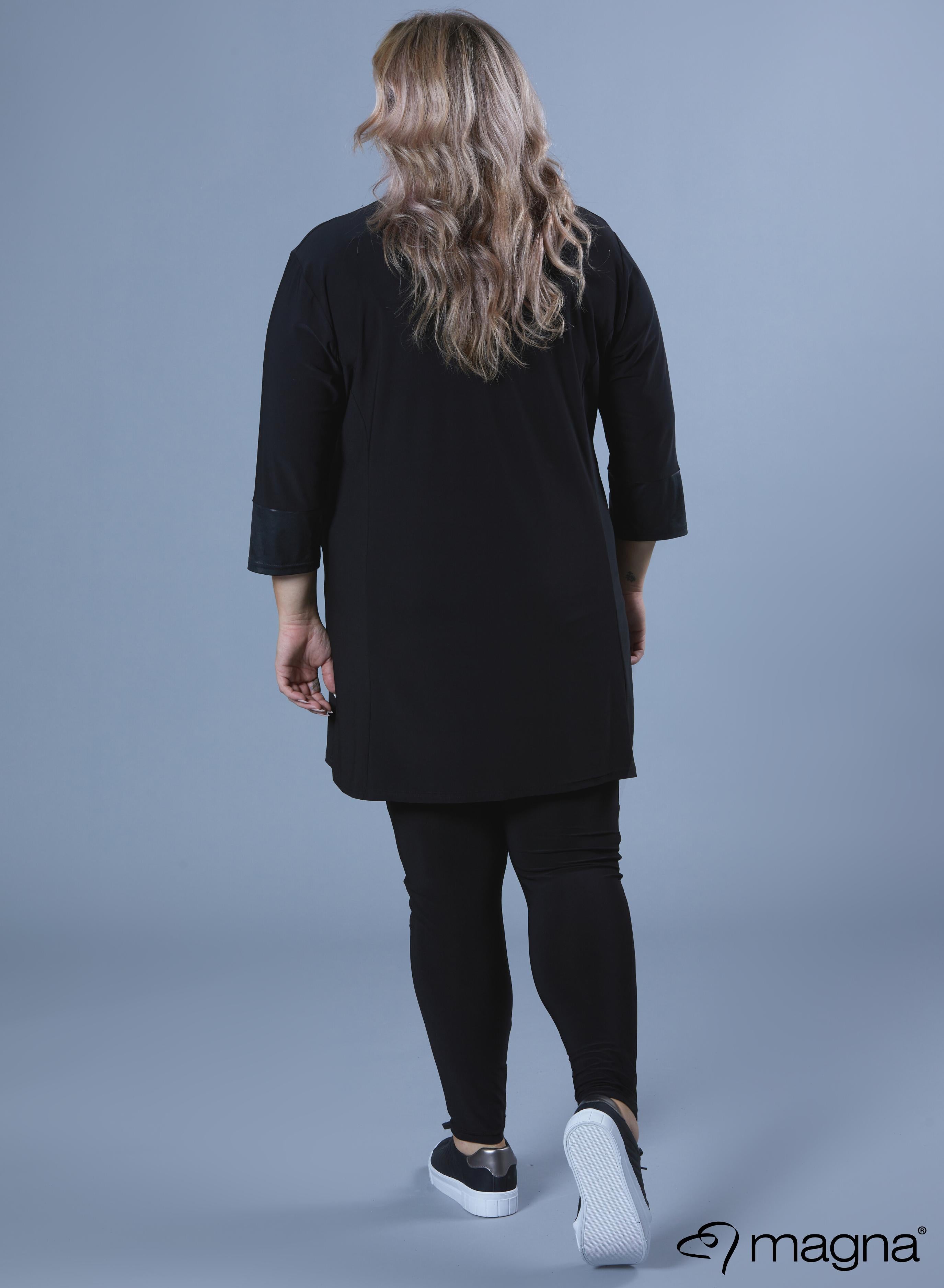 Magna V-neck Leather Look Detail Tunic Black