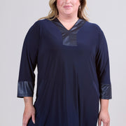 Magna V-neck Leather Look Detail Tunic Navy