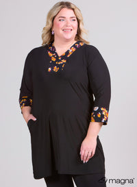 Magna V-neck Pocket Tunic Brushed Leopard Ochre