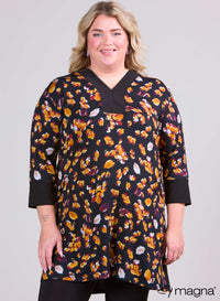 Magna V-neck Pocket Tunic Brushed Leopard Ochre