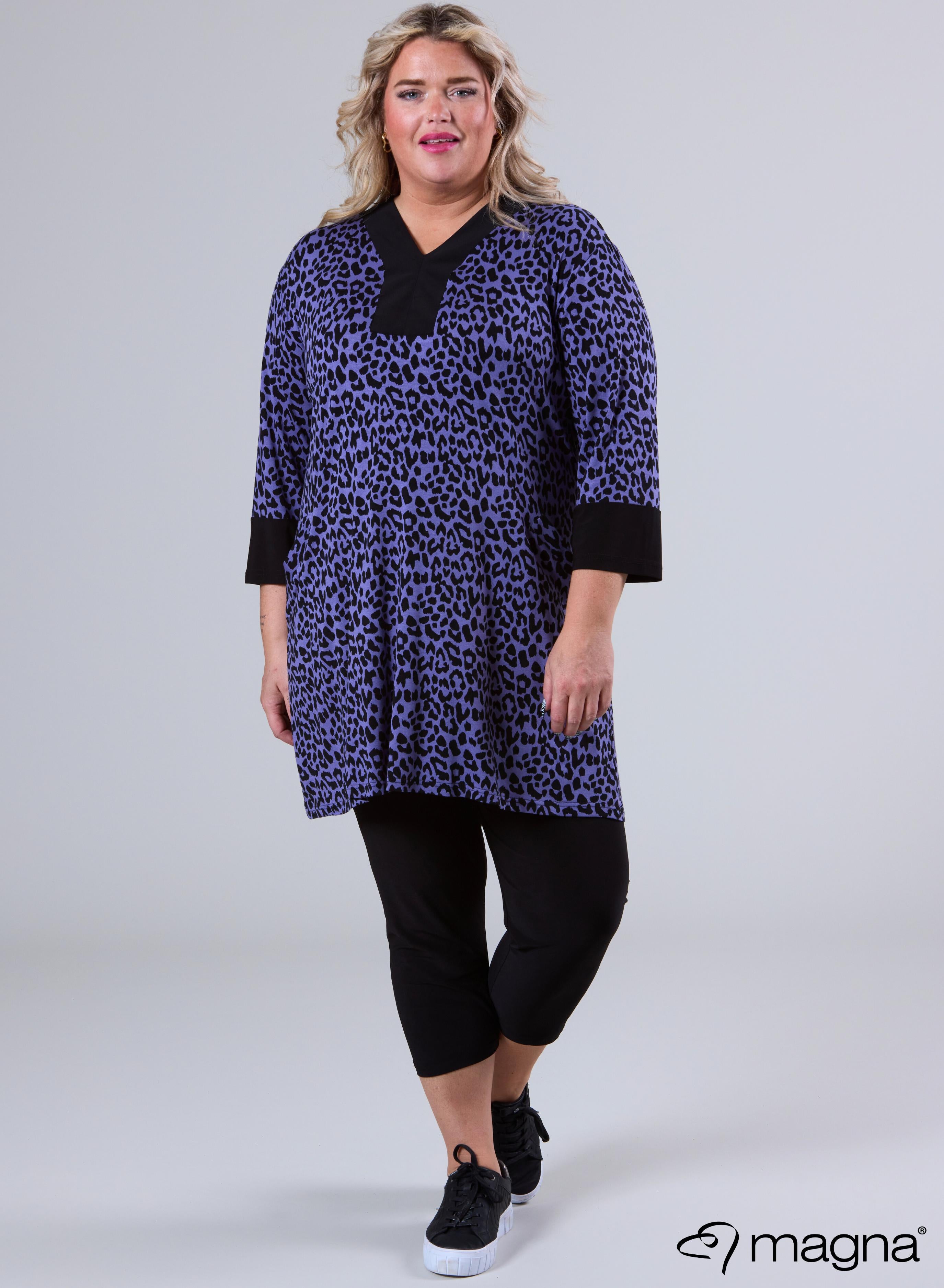 Magna V-neck Pocket Tunic Purple Leopard Print