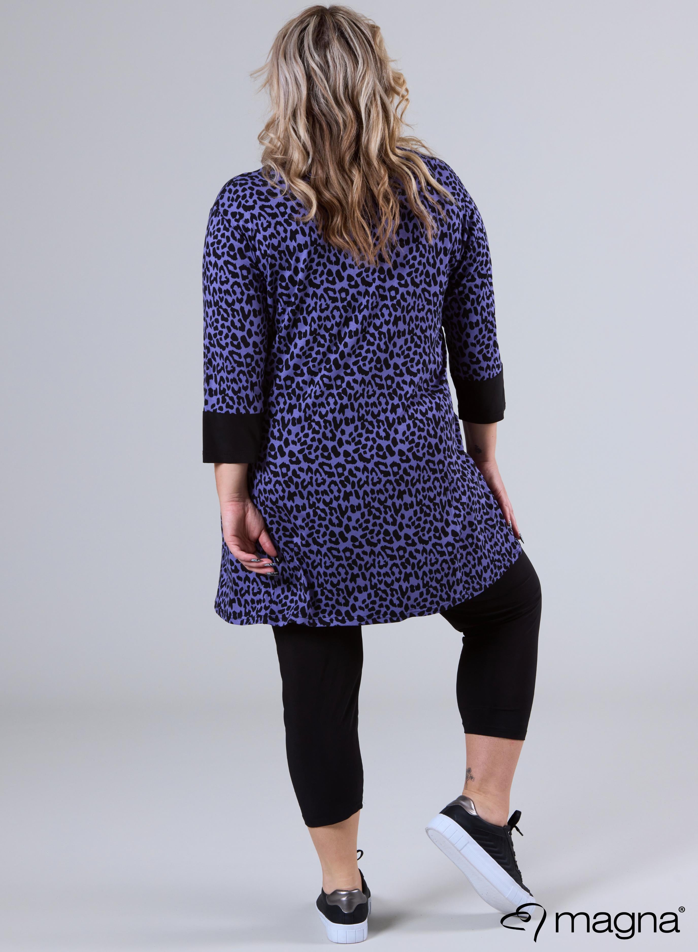 Magna V-neck Pocket Tunic Purple Leopard Print