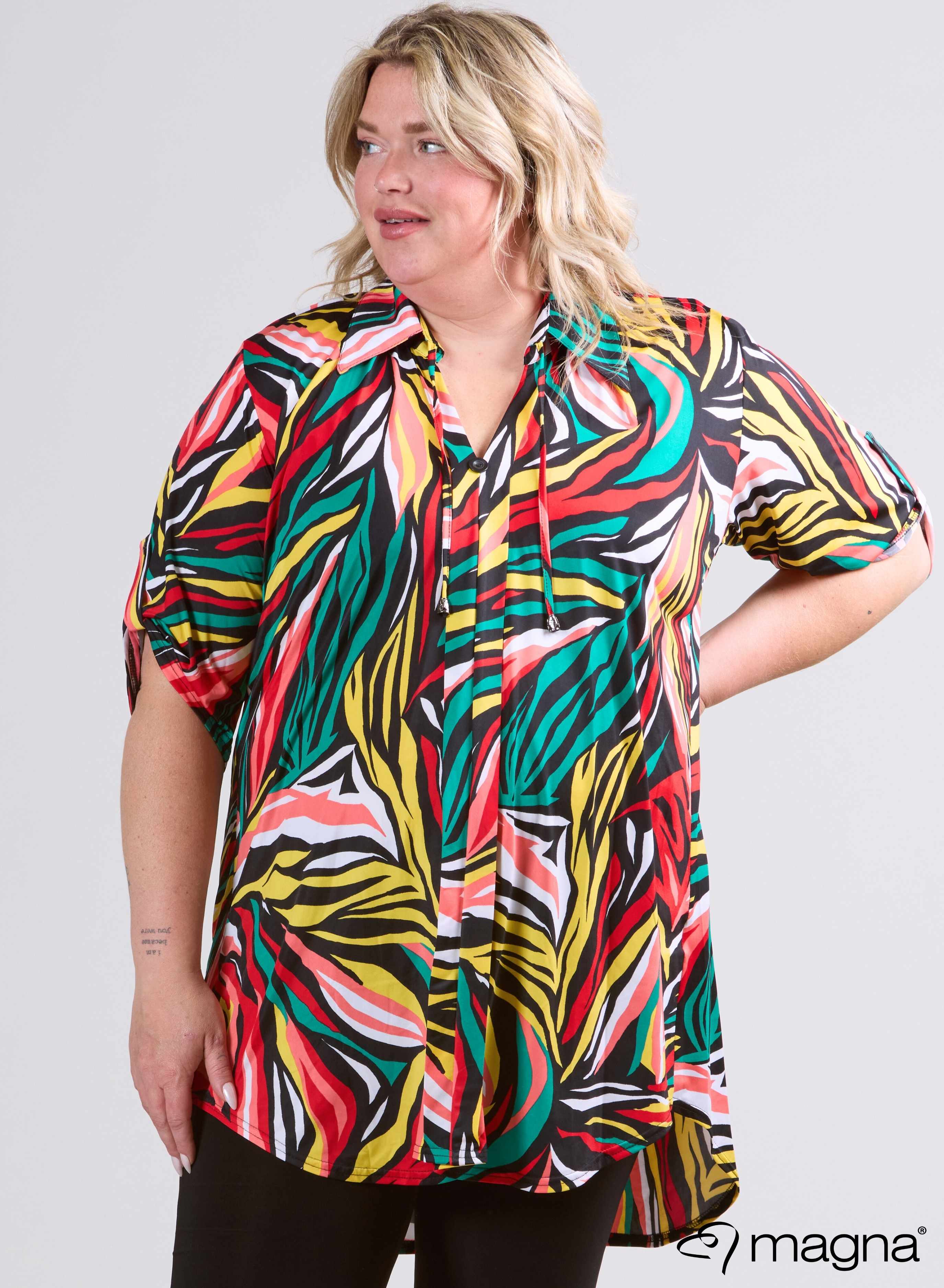 Magna Collar String Tunic Zebra Green/Red