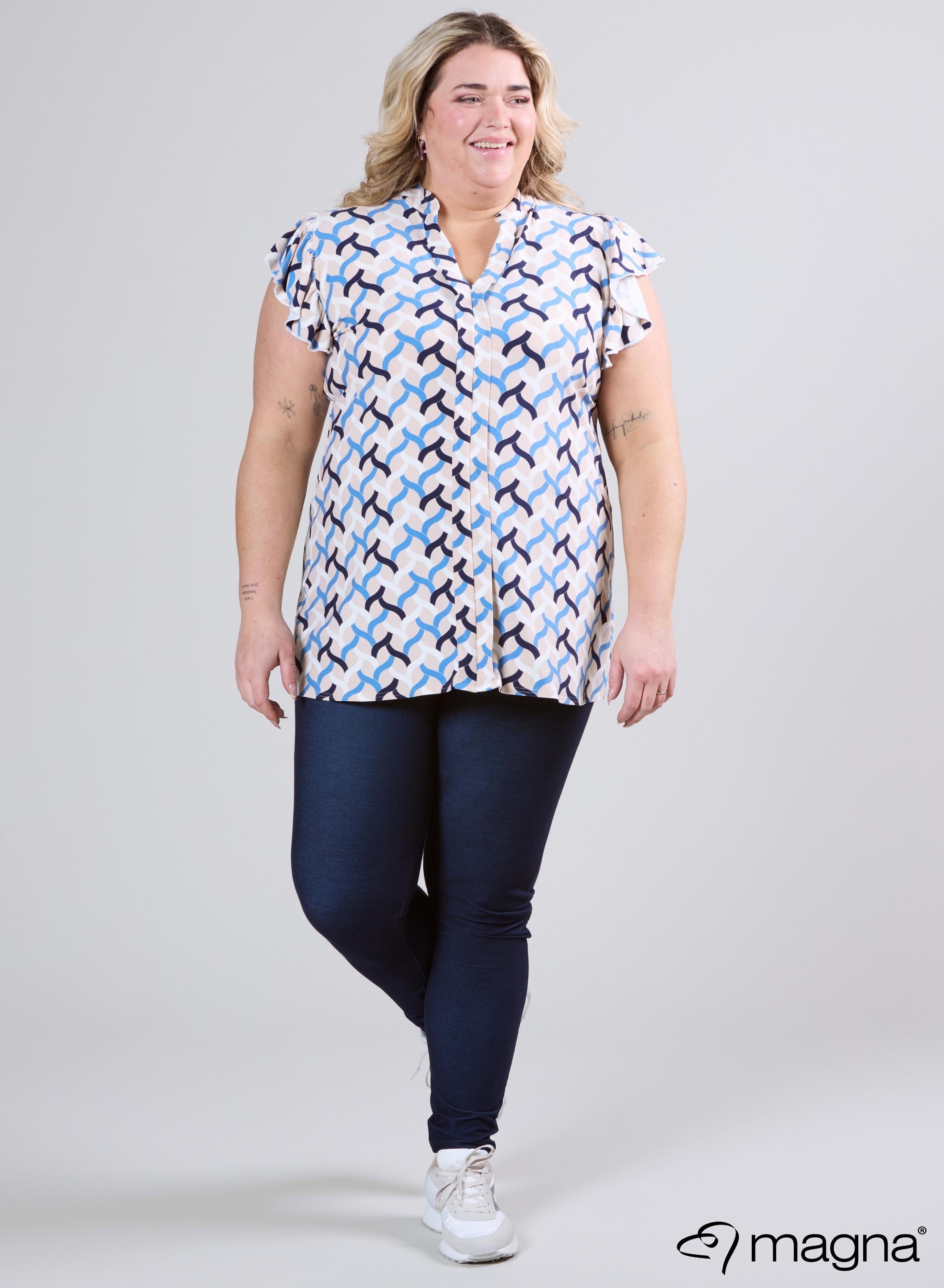 Magna Sleeveless Frill Tunic Woven Design Blue Sand